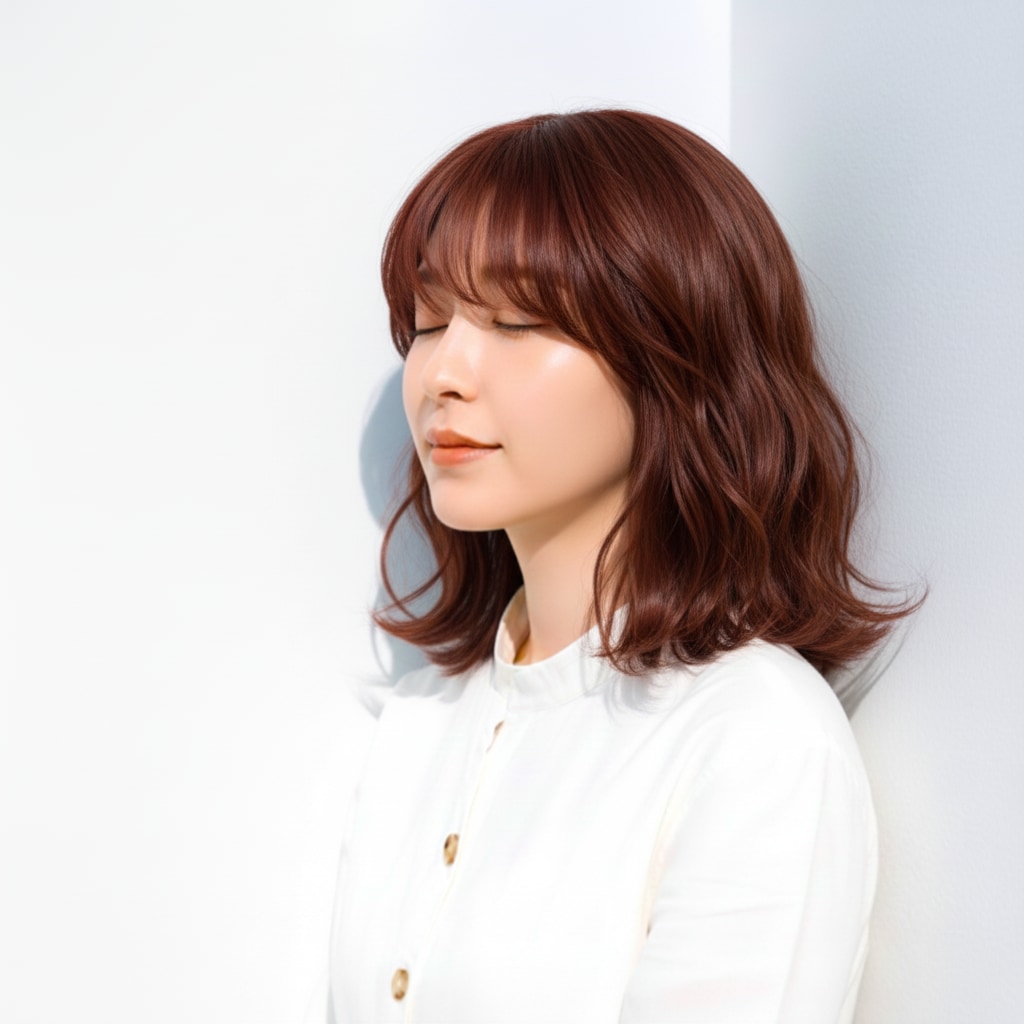 2. スモーキーラベージュ×ゆるウェーブ：赤みを抑えた柔らかい雰囲気