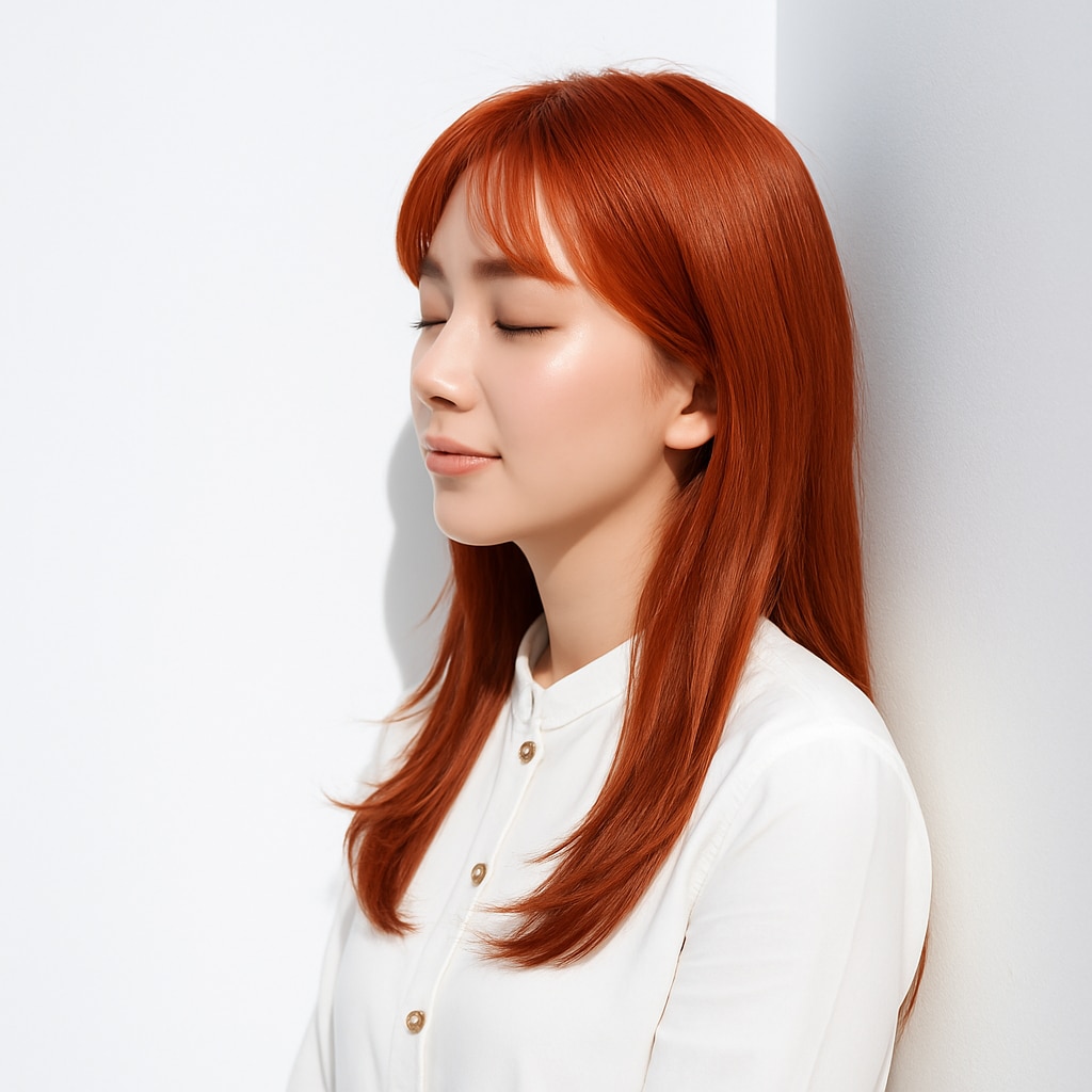 3. アプリコットオレンジ×ストレートロング：フレッシュなツヤ感が映えるビタミンカラー