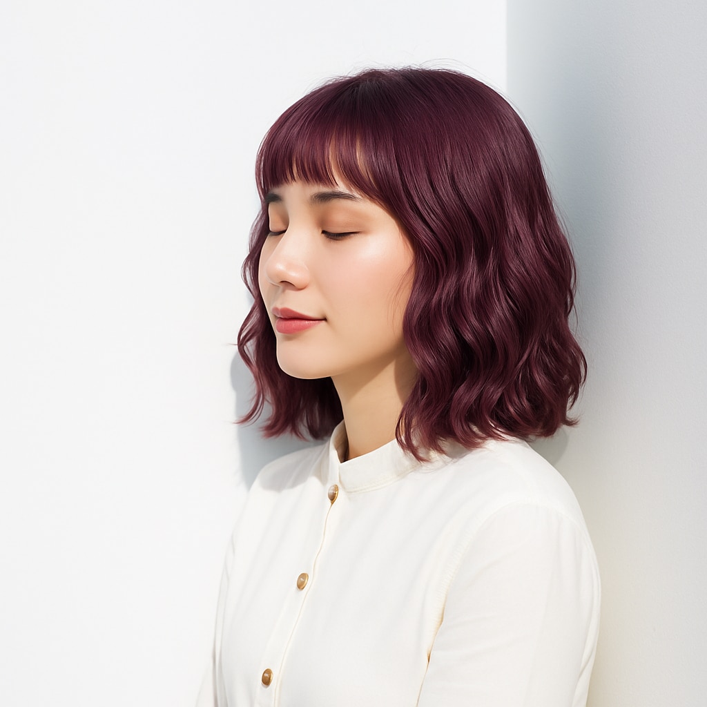 2. チェリーパープル×ゆるめカールボブ：血色感を添える華やぎカラー