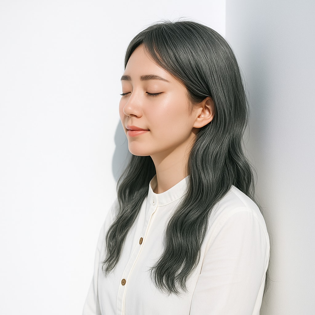 3. シルバーアッシュ×ゆるウェーブロング：陰影とくすみ感で大人っぽい透明感
