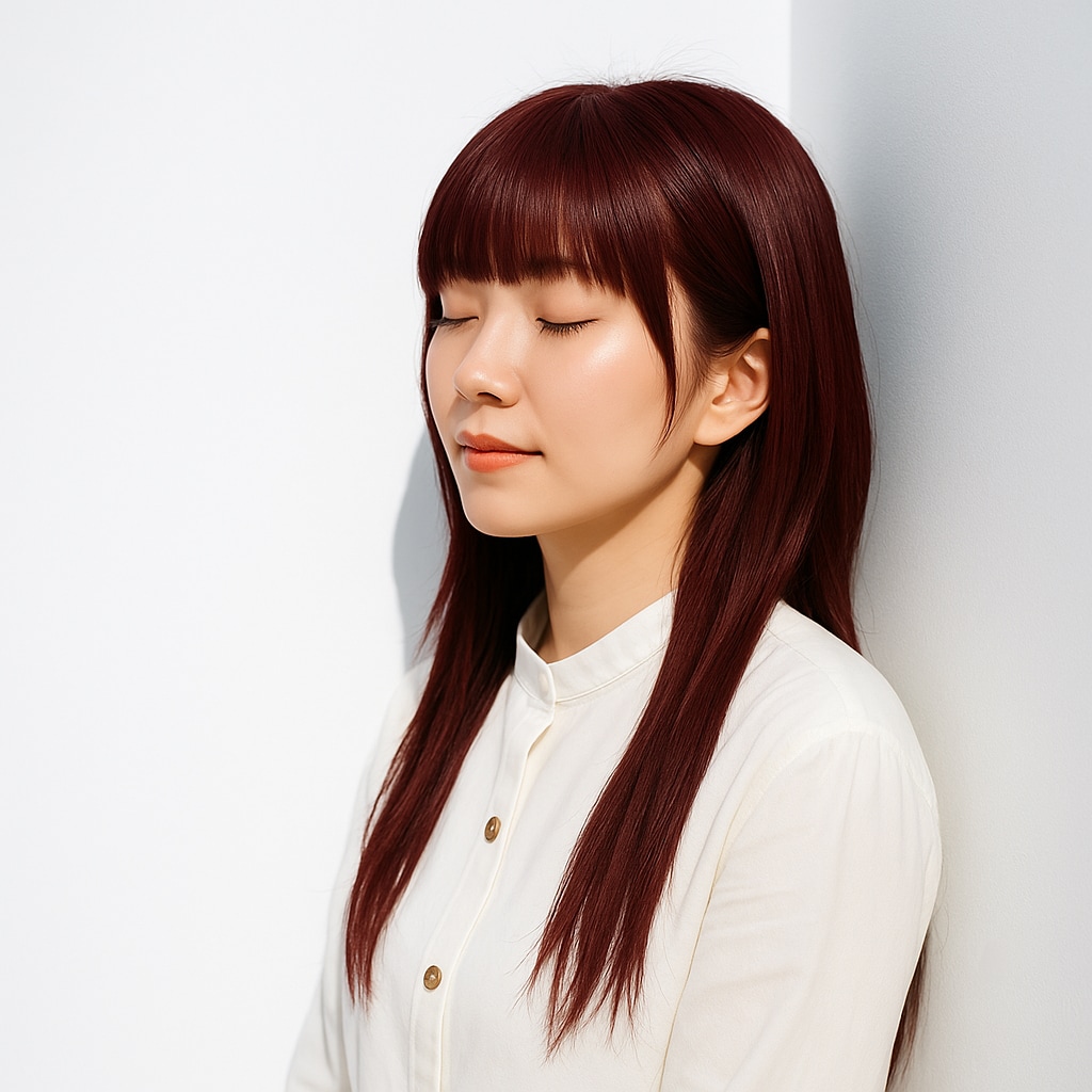 3. ワインレッド×ロングストレート：大人の艶感と深みを楽しむ色