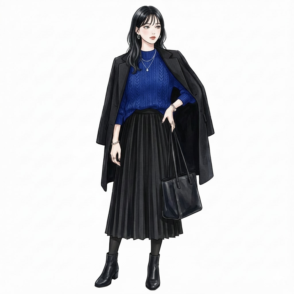 ③ロイヤルブルー×黒：強い色でもケバくならない