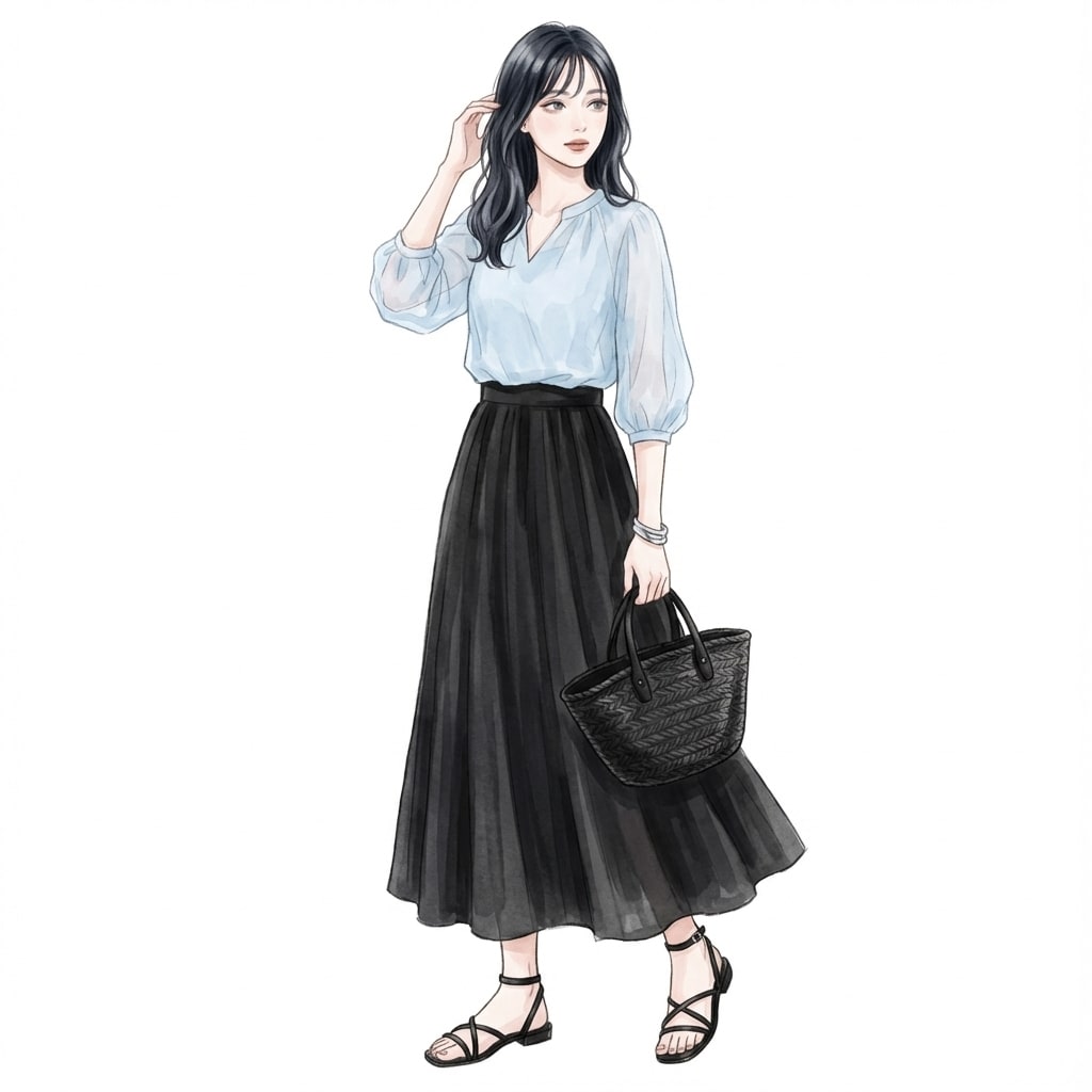 ①アイスブルー×黒：夏の最強コントラスト