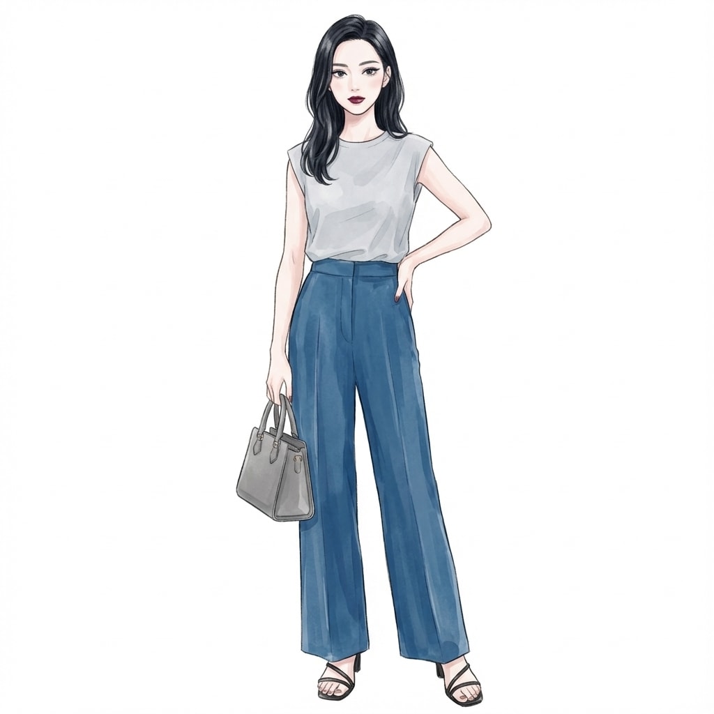 ⑤ライトグレー×ブルーパンツ：軽さと強さのバランス配色