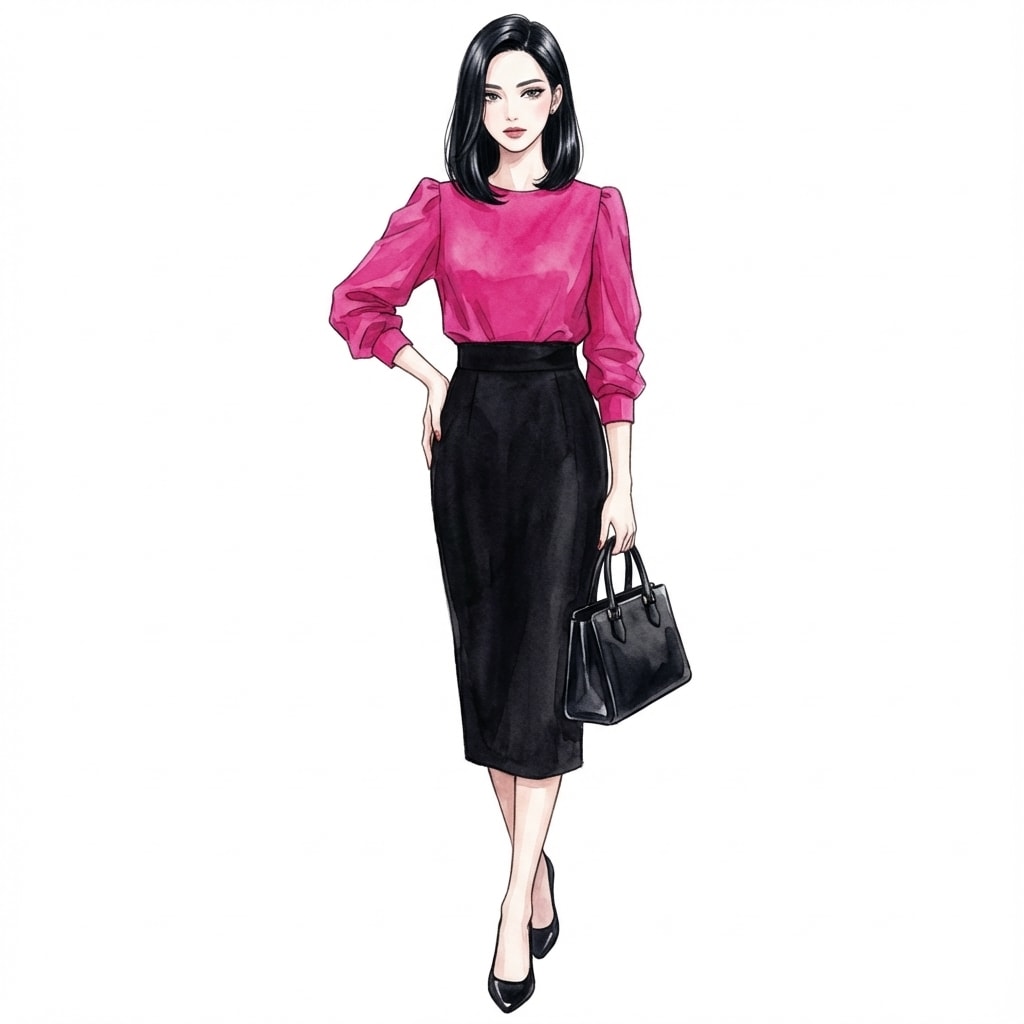 ④フューシャピンク×黒：甘辛バランスが冬タイプに最適