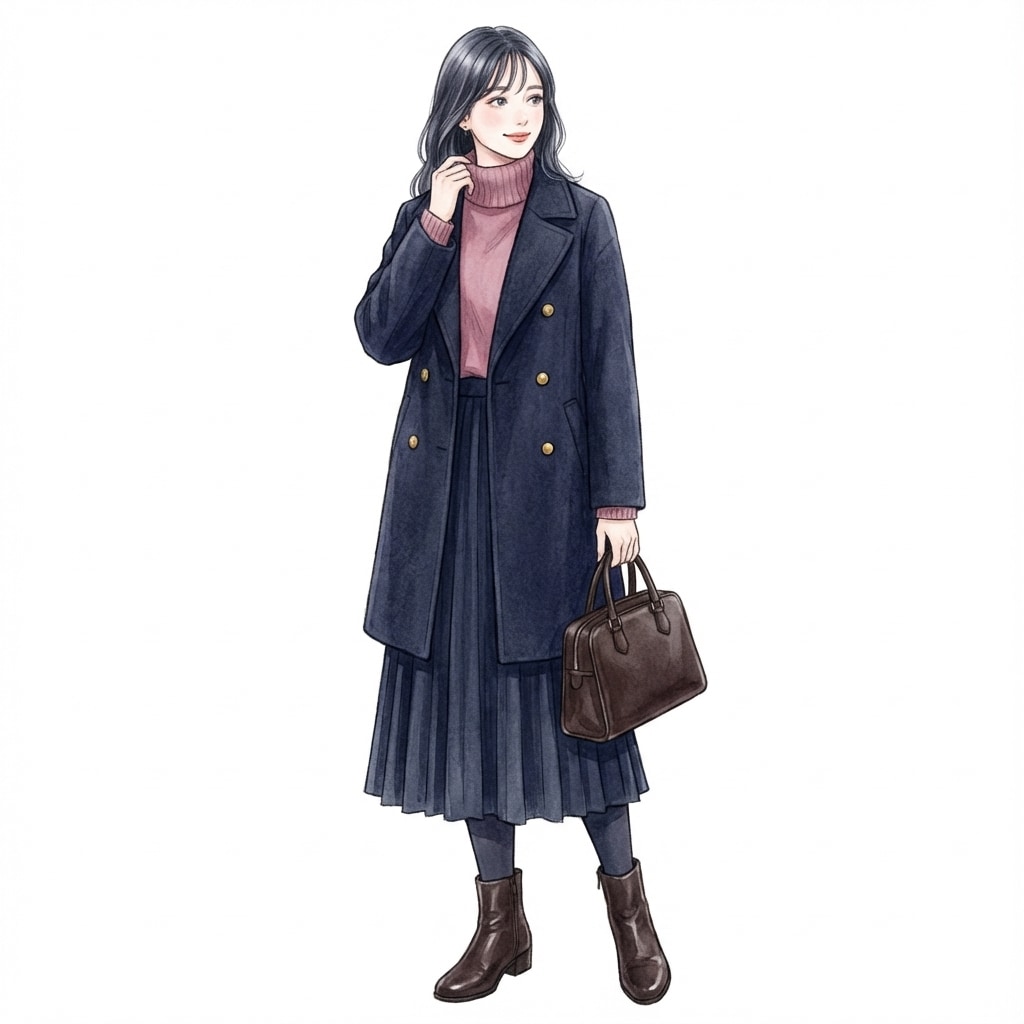 ⑤スモーキーピンク×ダークネイビー：甘辛ミックスの冬映え配色