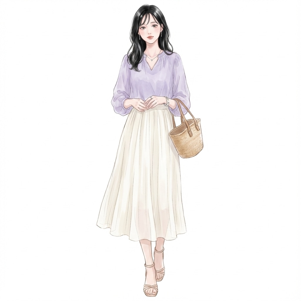 ④ ライラック×アイボリー：涼しげ＆フェミニンの万能コーデ