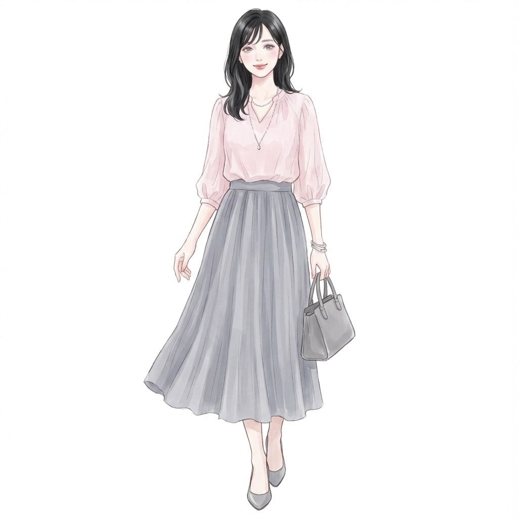 ②ペールピンク×グレー：ソフトな配色で大人可愛い