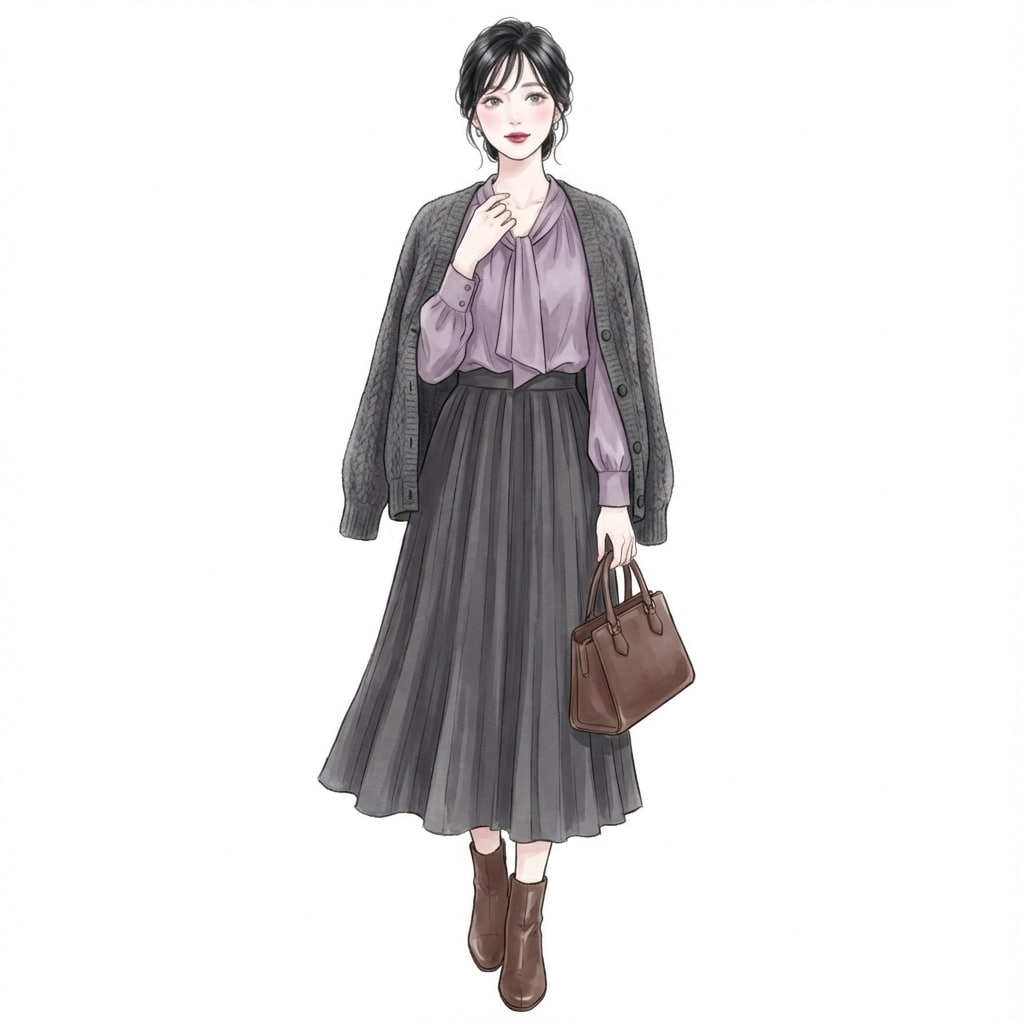 ③ スモーキーピンク×グレー：柔らかさのあるエレガントスタイル