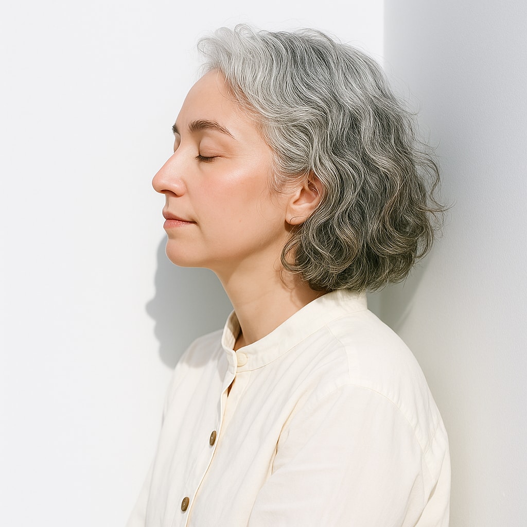 ①グレイヘア×ナチュラルミディアム：白髪を活かして上品な余裕をまとえる
