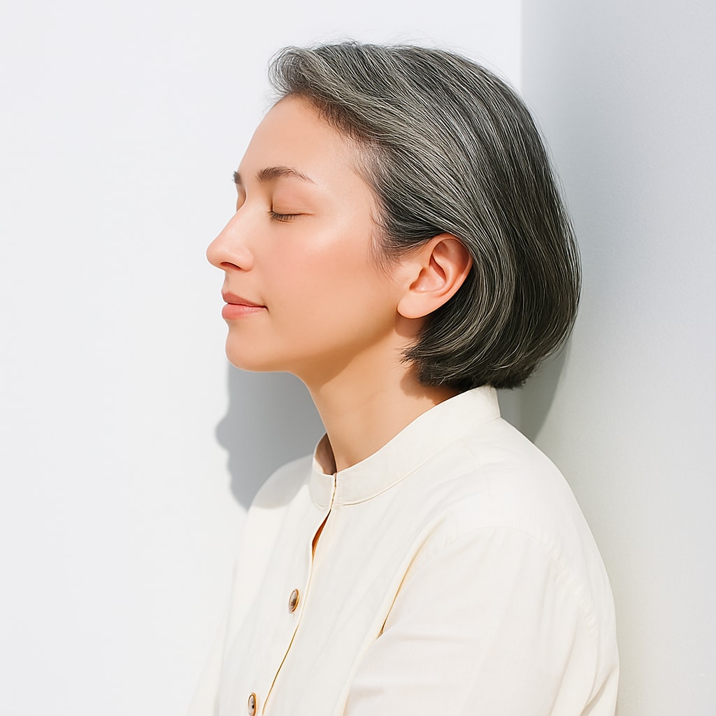 ②ワンレン×ミディアム：滑らかな面でグレイの品の良さを引き出す