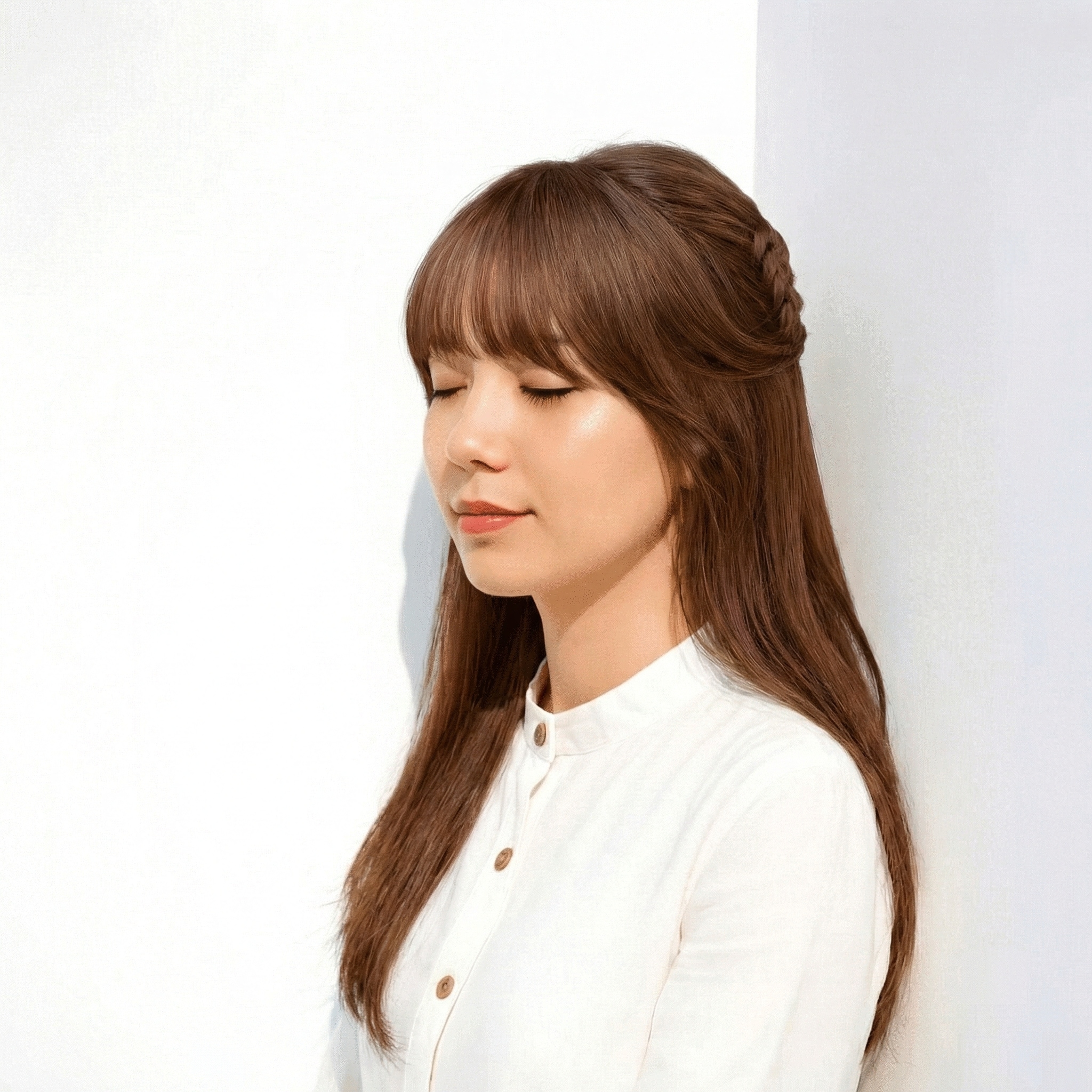 ②ナチュラルロング×ラベンダーグレージュ：ツヤと澄んだ印象