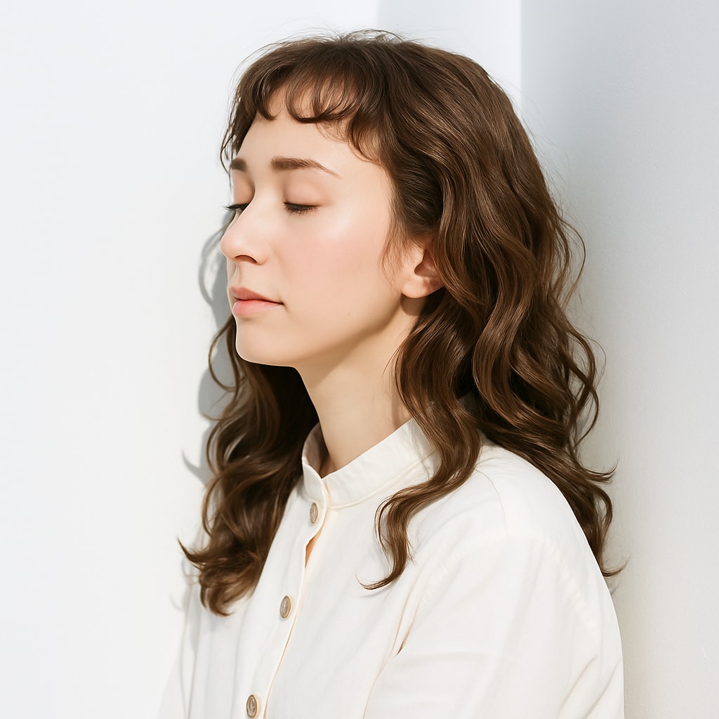 ④くびれレイヤー×ロング：顔周りの動きで白髪を上手に馴染ませる髪型