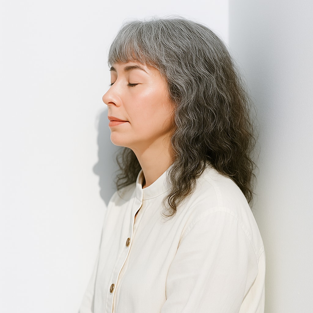 ⑤ナチュラルグレイ×ゆるウェーブ：染めない選択でも清潔感のある大人ロング