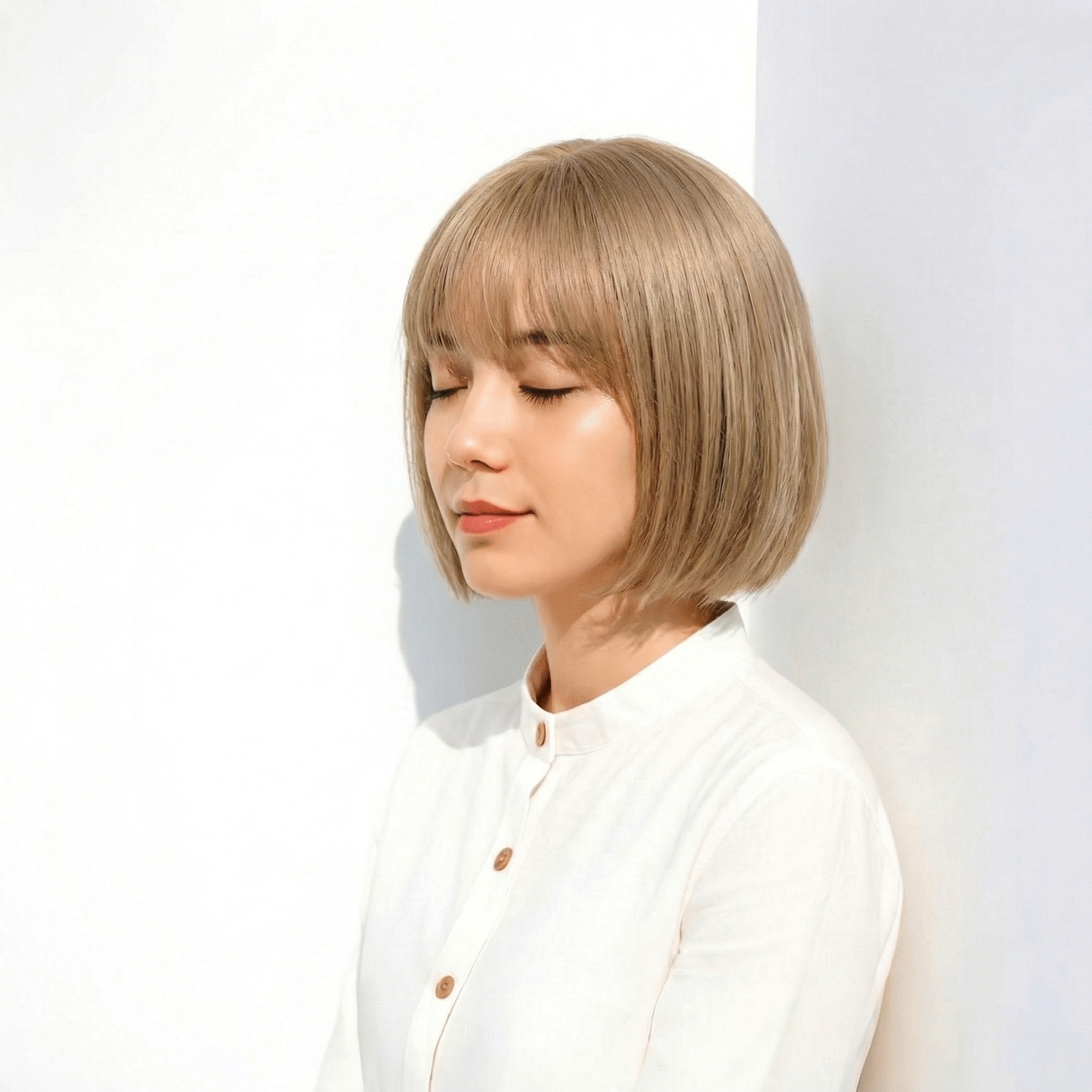 ①ミルキーベージュボブ：境目が目立ちにくい柔らかカラー