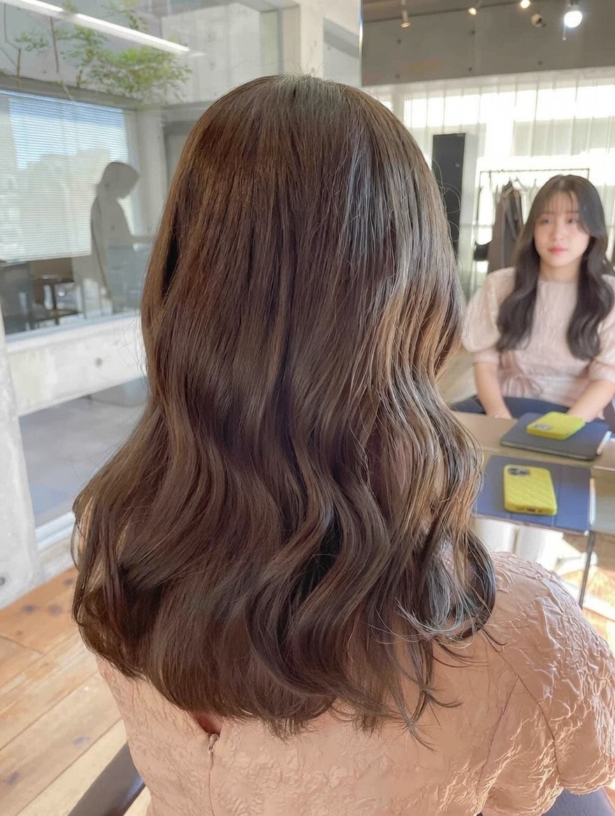 1. 暗めグレージュ：暗めでも透ける寒色で今っぽく垢抜け