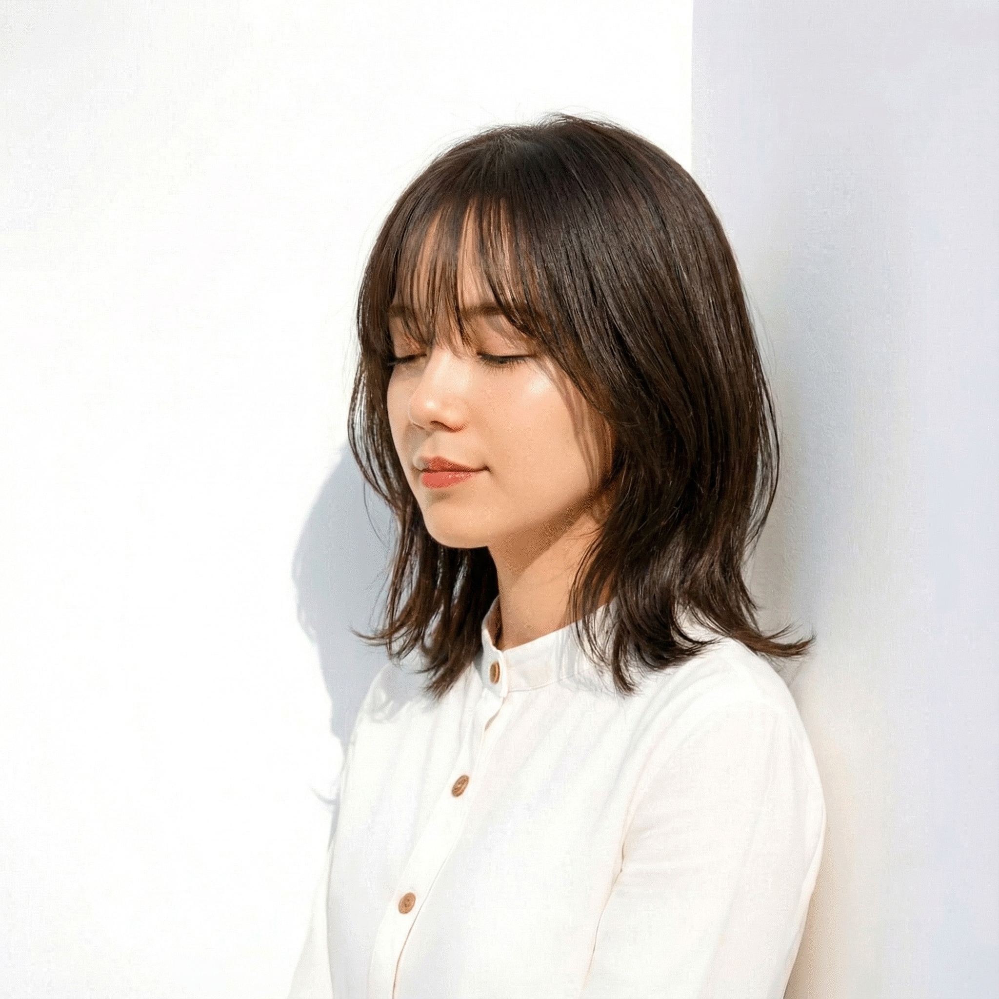 透明感のある黒髪__アッシュブラウン