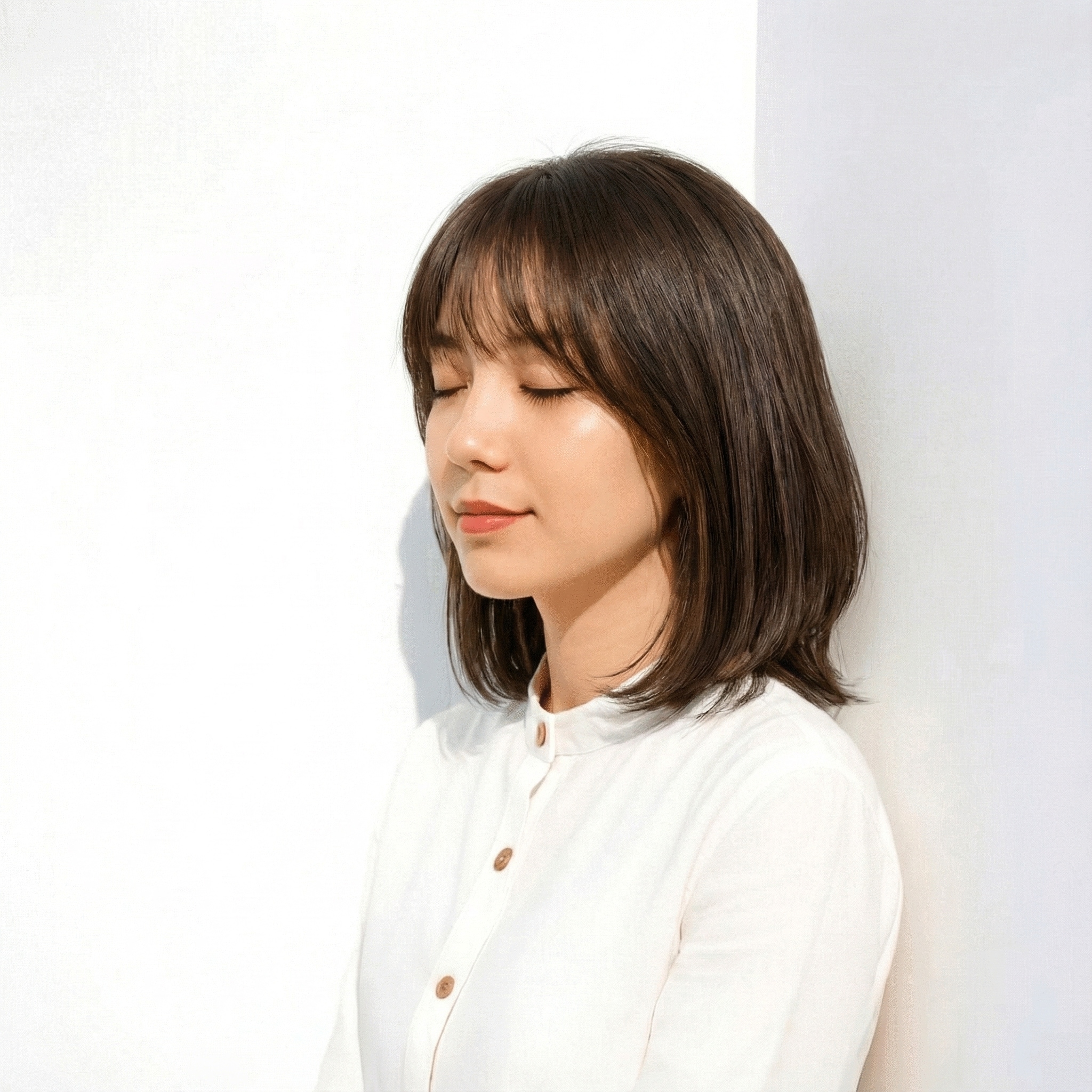 透明感のある黒髪__アッシュブラウン