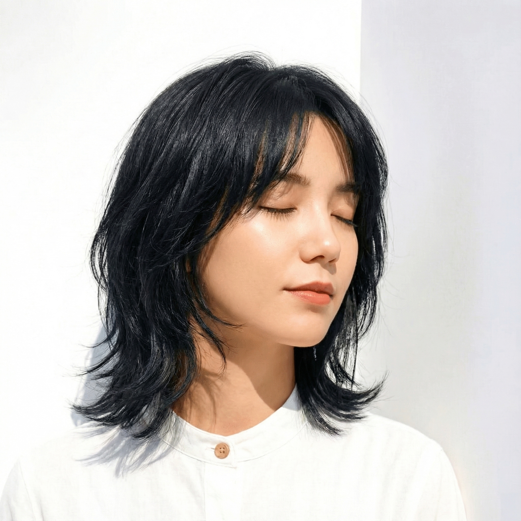 透明感のある黒髪__グレーアッシュ