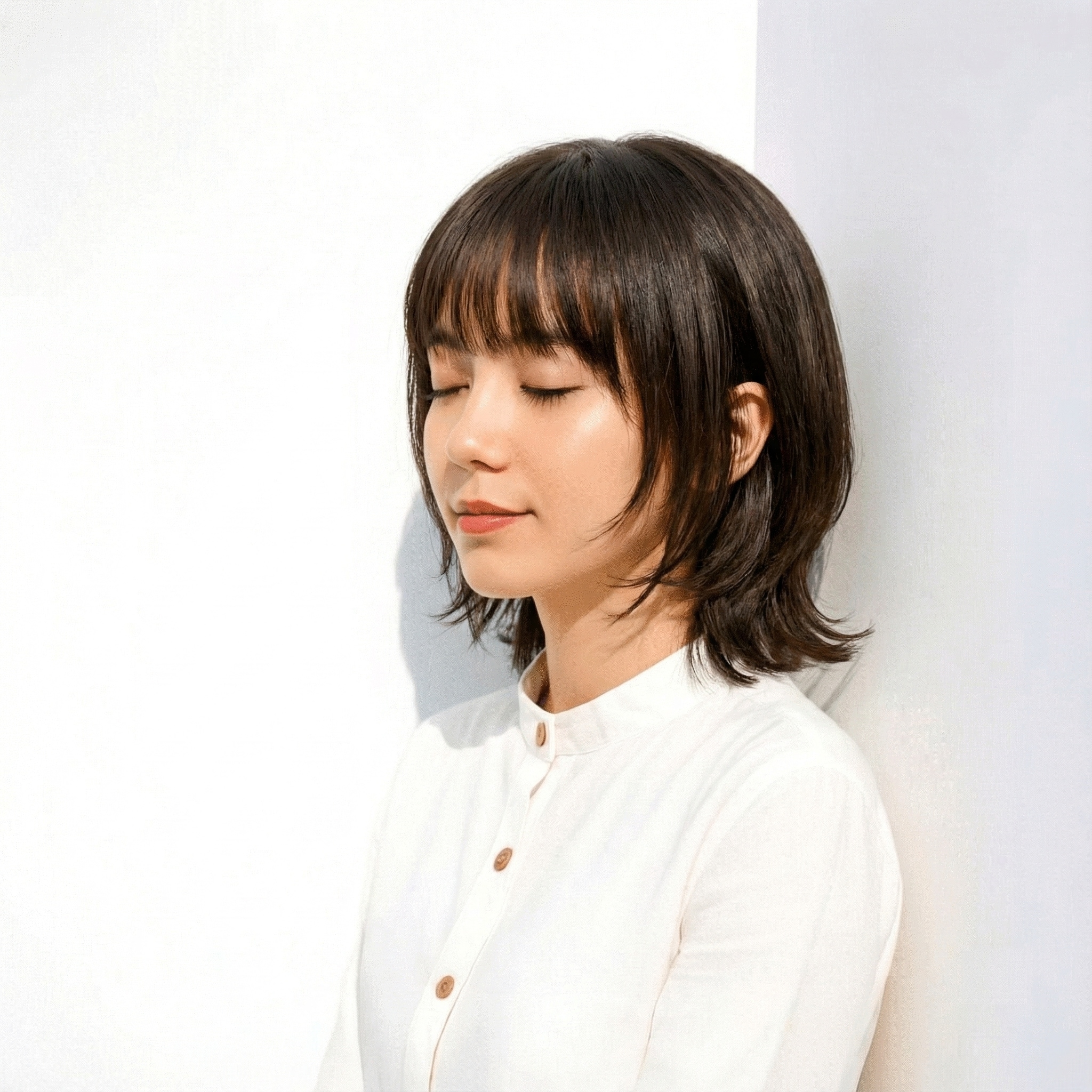 透明感のある黒髪__マットアッシュ