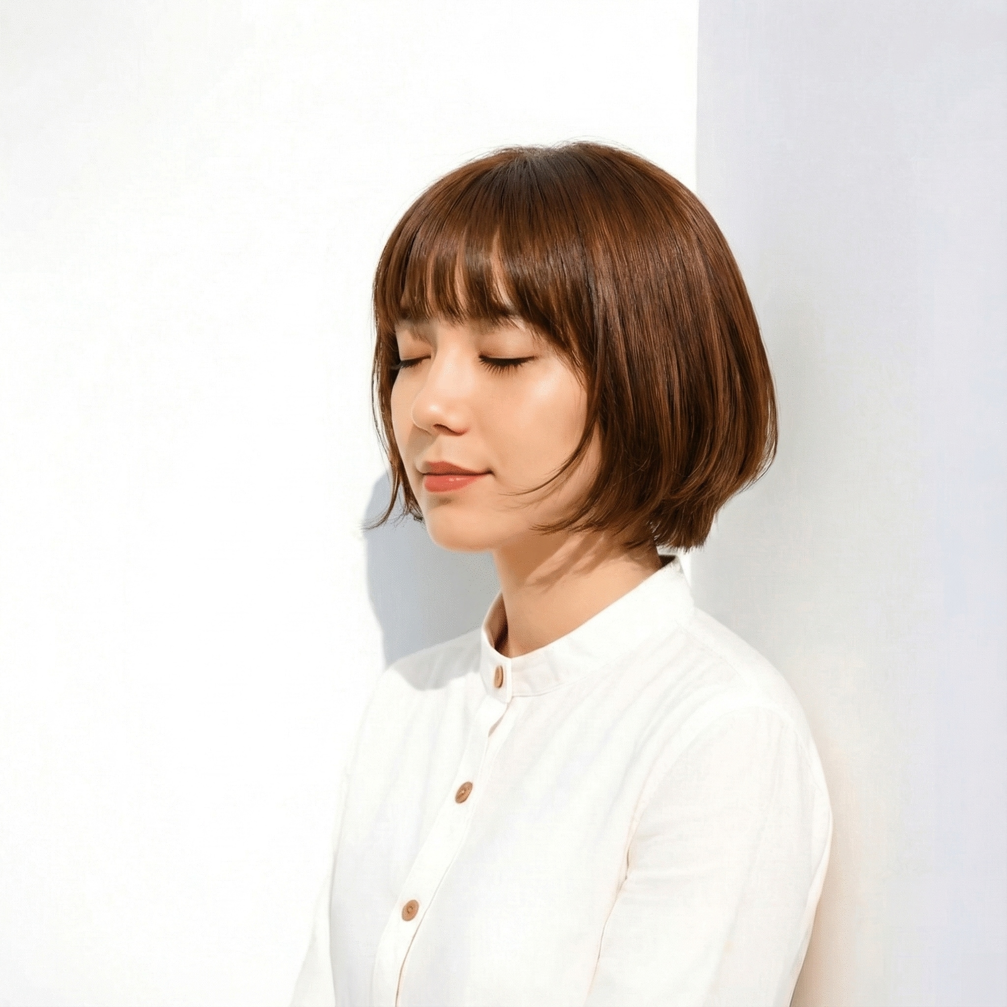 2. ボブ×重めバング：ラインを揃えて落ち着きを強調