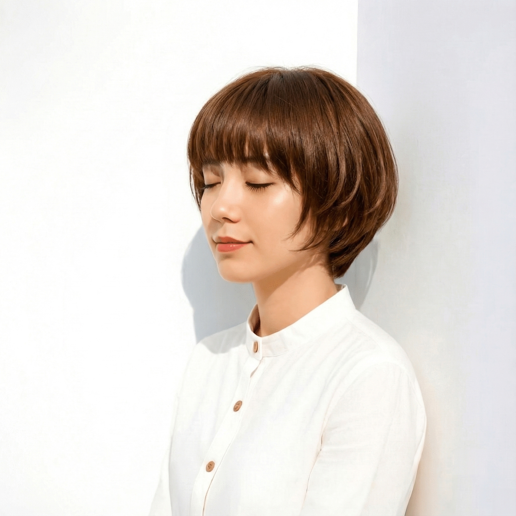 4. ショートボブ×重めバング：毛先を内に収めて上品に見せる
