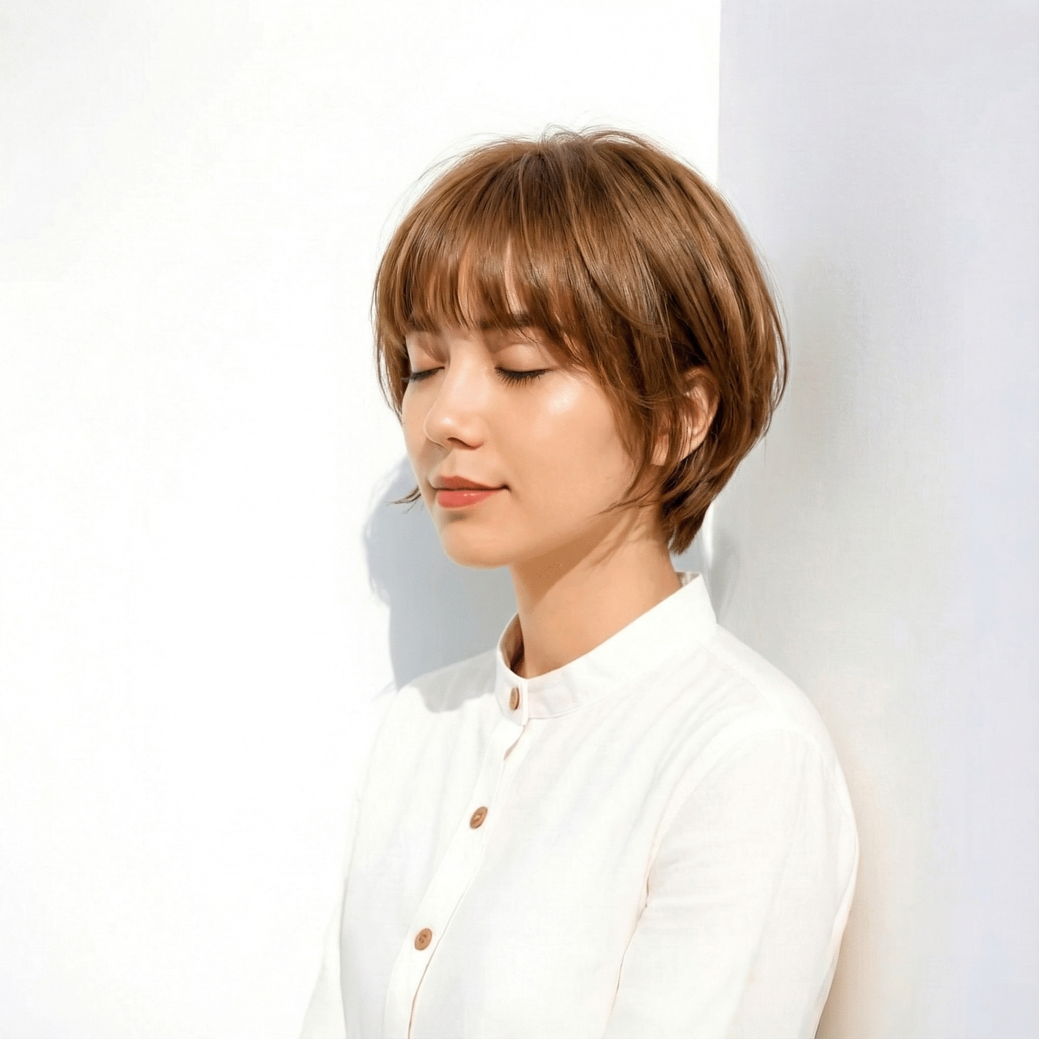 5. ショート×重めバング：レイヤー控えめで安定感を出す