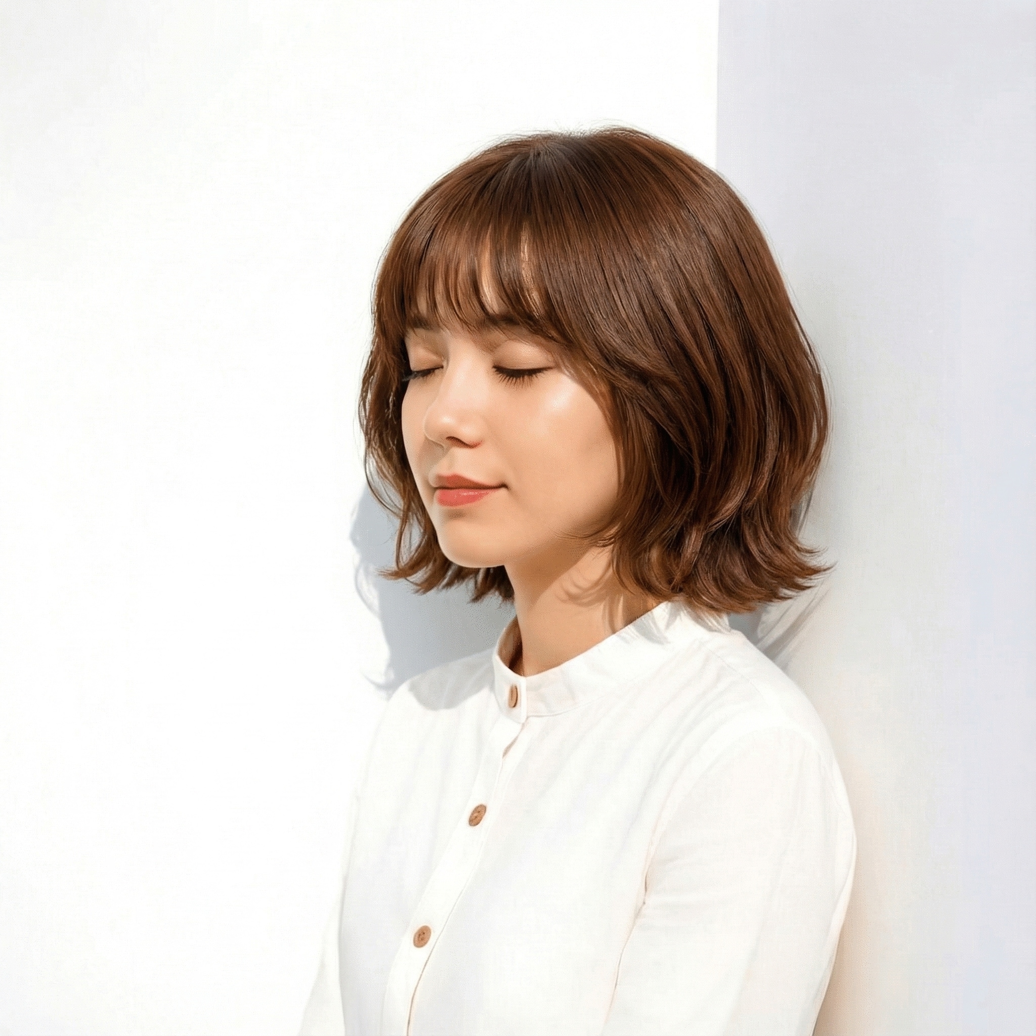 8. ボブ×重めバング：厚みのある前髪で目元を強調