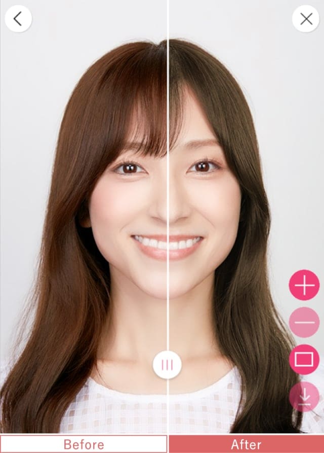 髪色シミュレーションのbeforeとafter