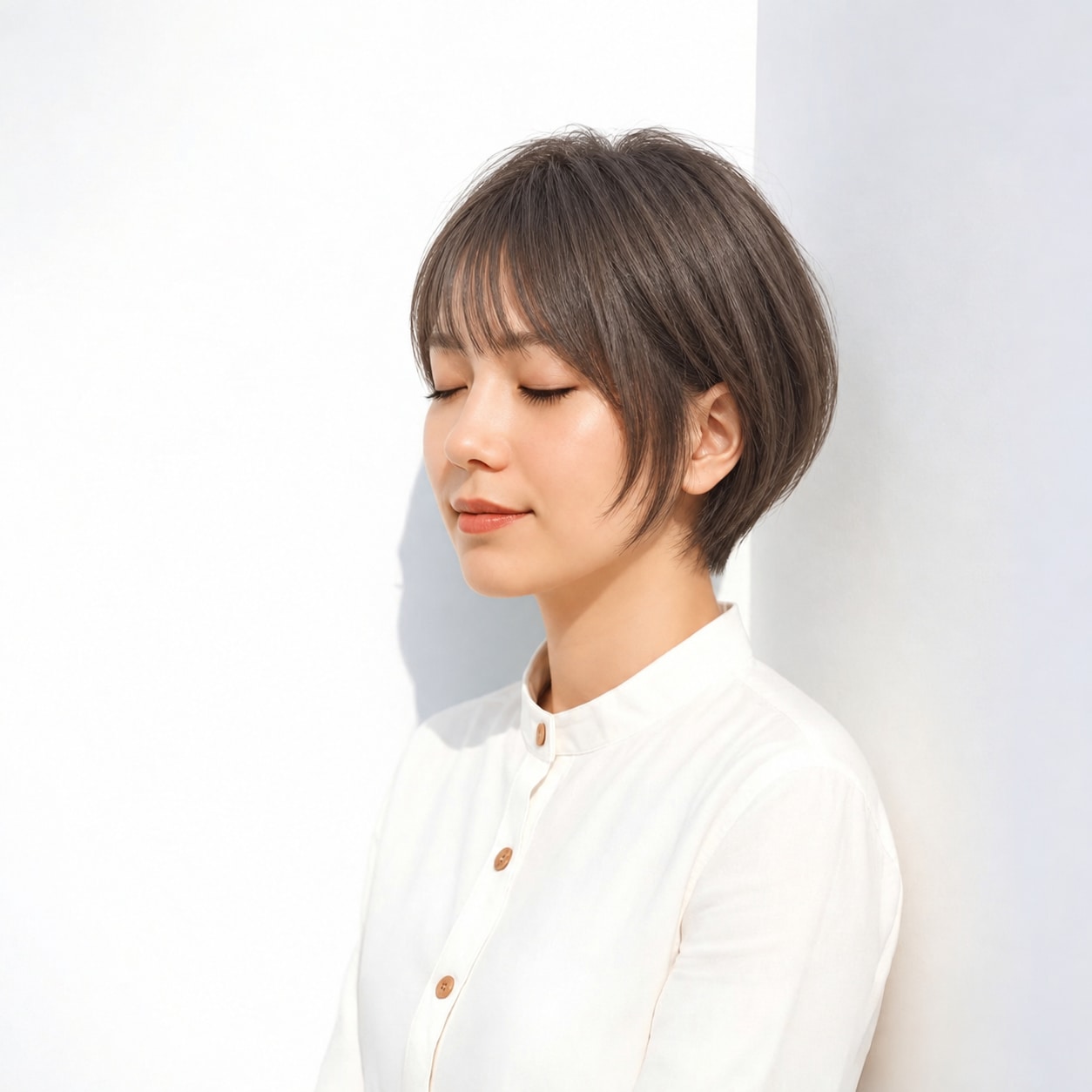 1. ひし形ショートボブ × 前髪あり × 長め前髪：縦の線が生まれ、甘さを抑えたボブに仕上がります
