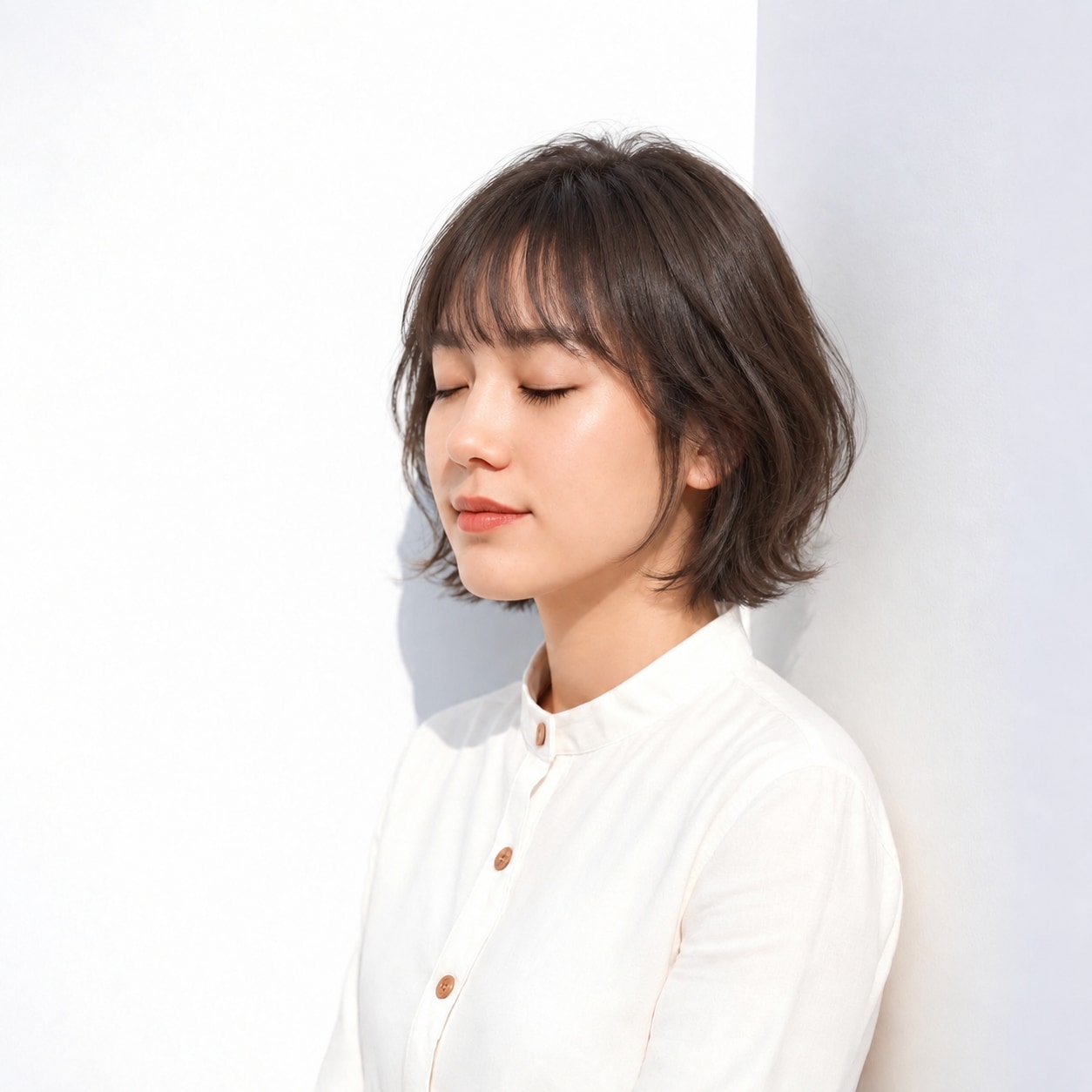 1. ウェーブボブ × ダークブラウン：曲線で輪郭をやさしく縁取る