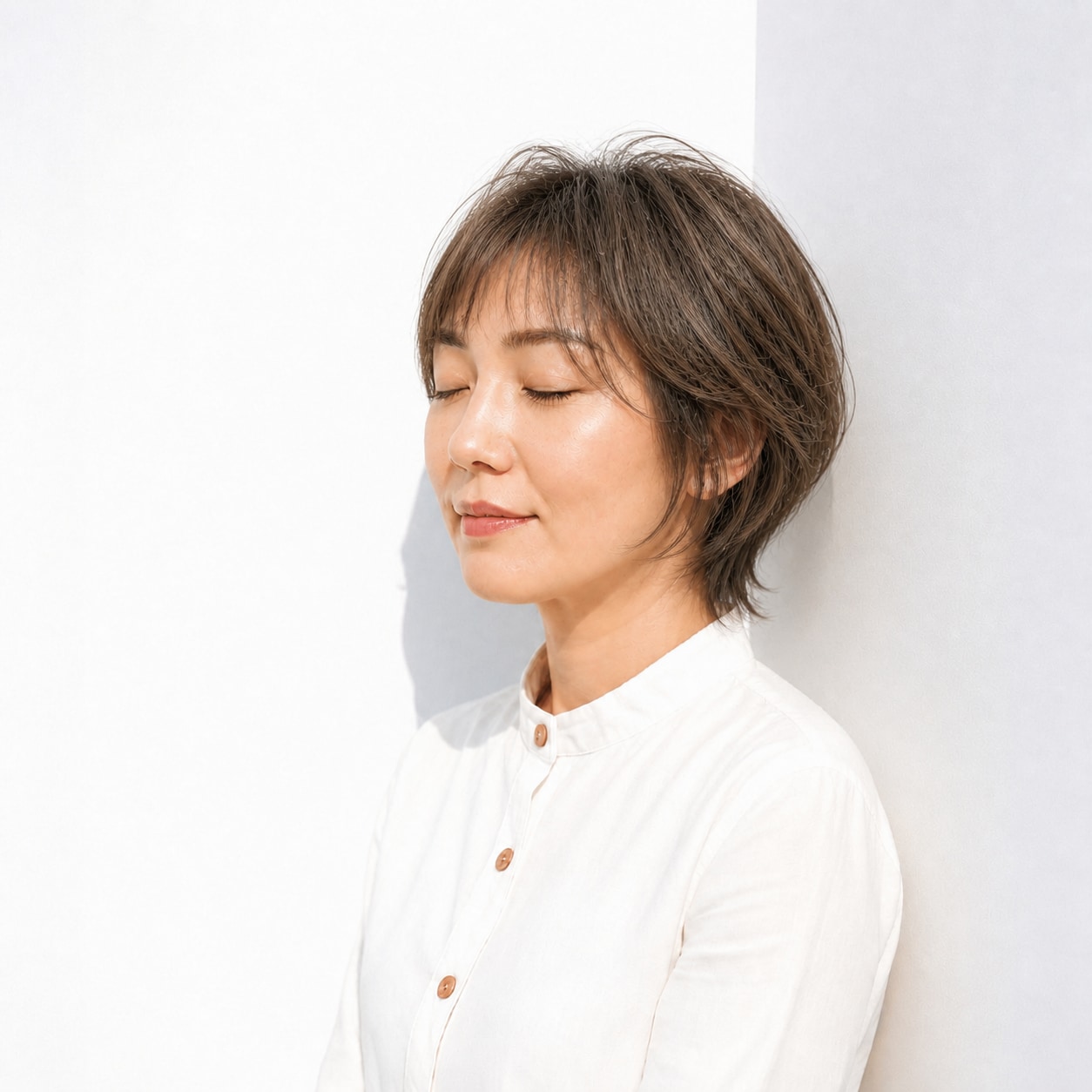 1. ウルフボブ × 長め前髪：40代をすっきり格好よく