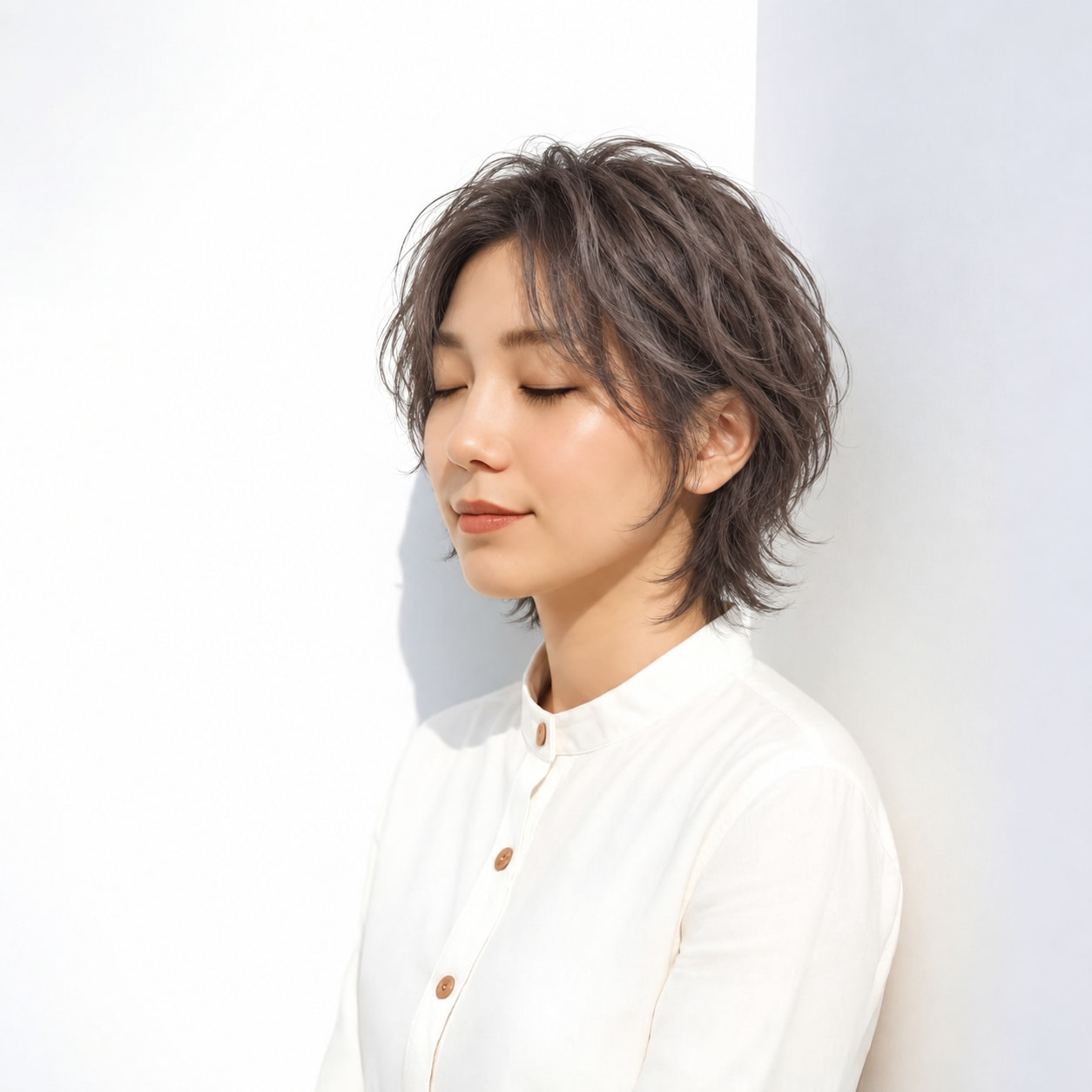 1. ウルフレイヤー × ボブ × 外ハネ：首元に縦の抜けができ、ウルフらしい輪郭がはっきりします