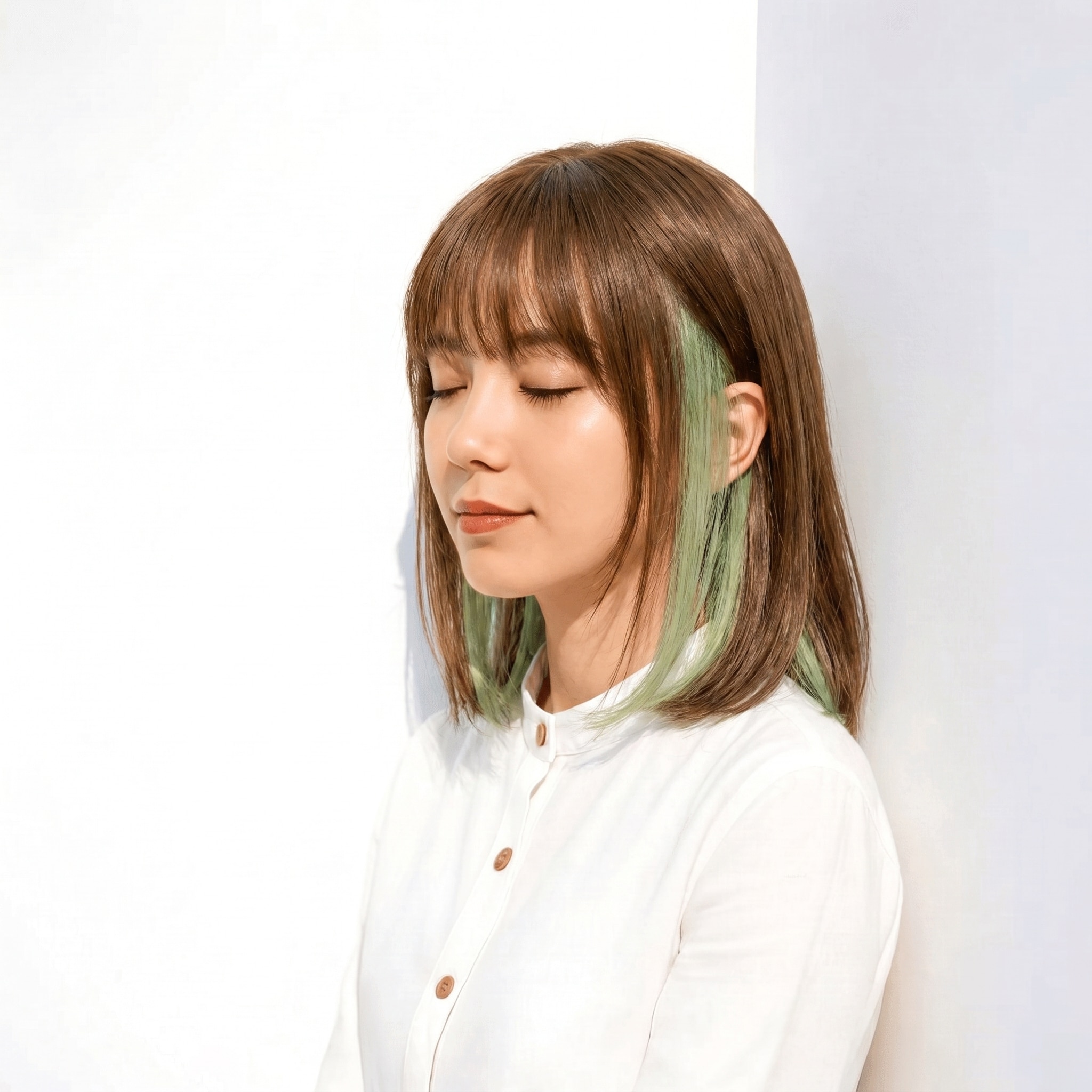 1. カーキアッシュ×インナーミディアム: くすみブラウンからのぞくオリーブ感で軽やかな個性を添える
