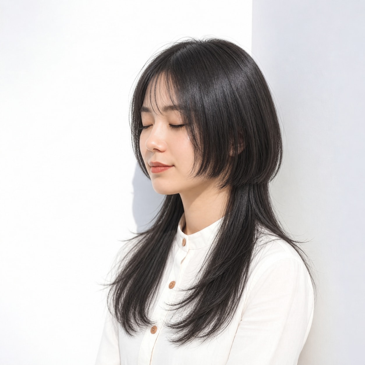 1. クラゲウルフ × ロング × トップのふんわりした丸み：高さを出しすぎず、後頭部まで自然な立体感が続きます