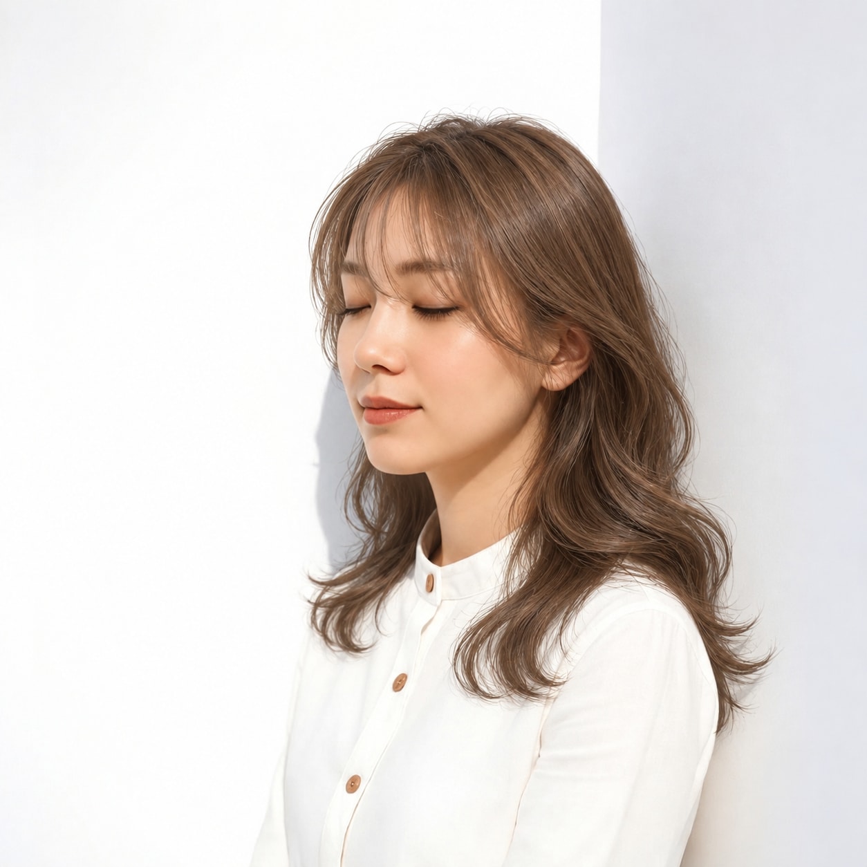 1. コスメパーマ × ゆるウェーブ：頭まわりは膨らまず、中間から自然な揺れが始まります