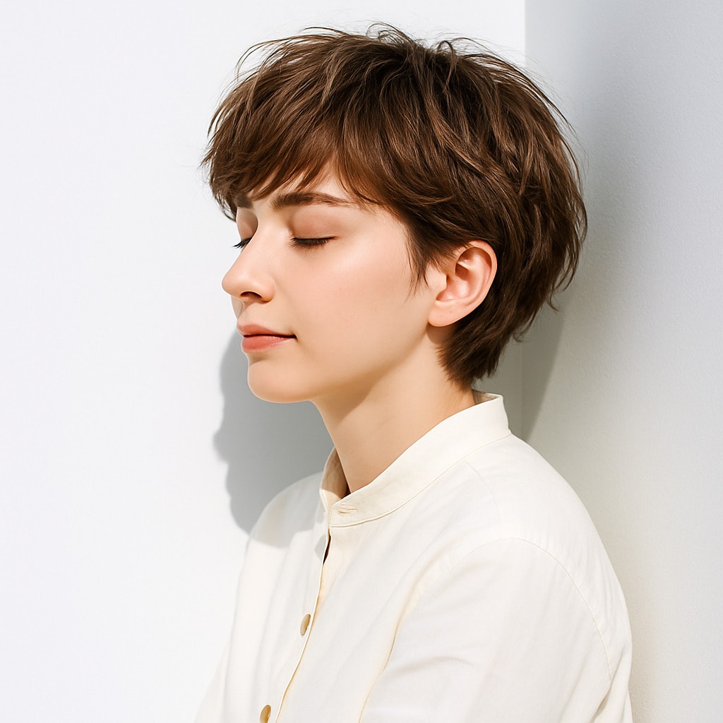 1. ショコラベージュ×ベリーショート：チョコレートのようなダークトーンが魅力