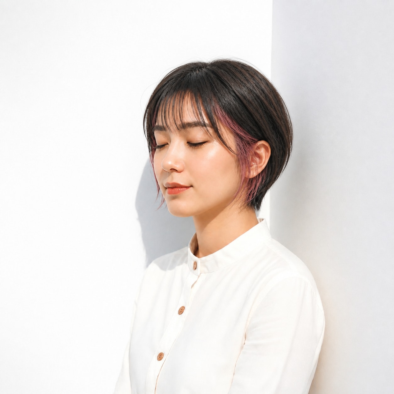 1. ショート × ピンクオレンジのインナーカラー：耳元を華やかに