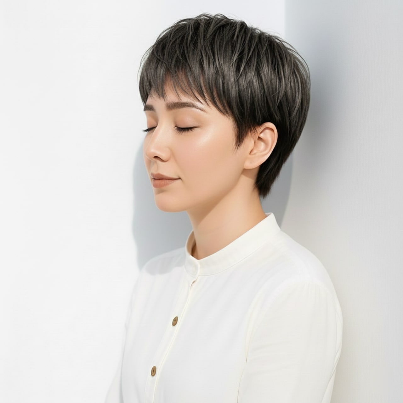 1. シルバーゴールド×ニュアンスショート：陰影で立体感を引き出すカラー