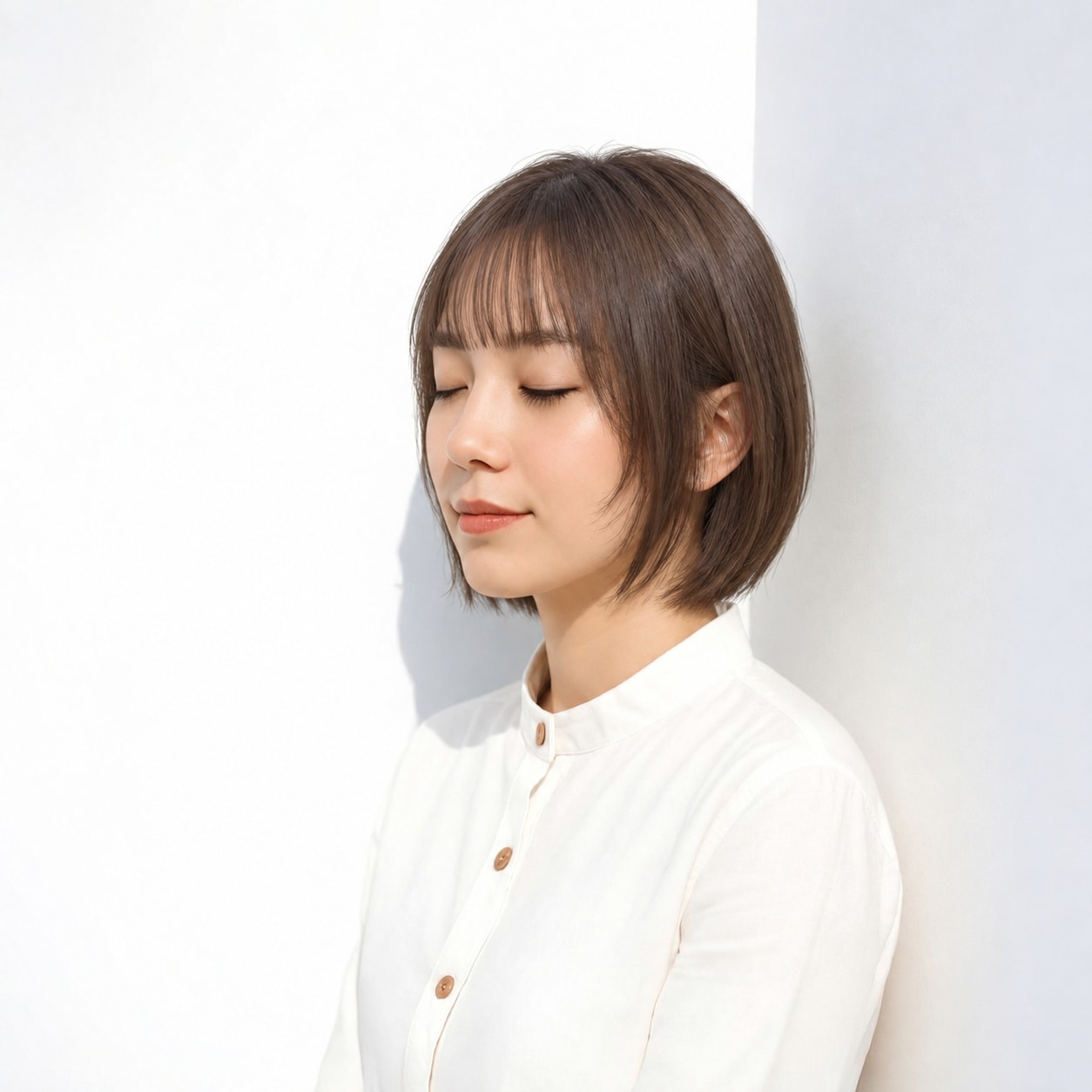 1. ストレートボブ × 前髪あり × 丸みシルエット：フェイスラインの近くで収まり、コンパクトな輪郭を作れます