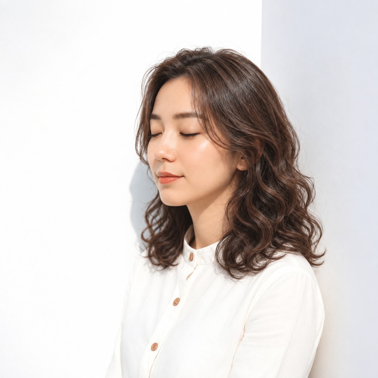1. セミロングパーマ × 強め × Sカール：曲線が重なり、長さを変えなくても華やかな動きが出ます