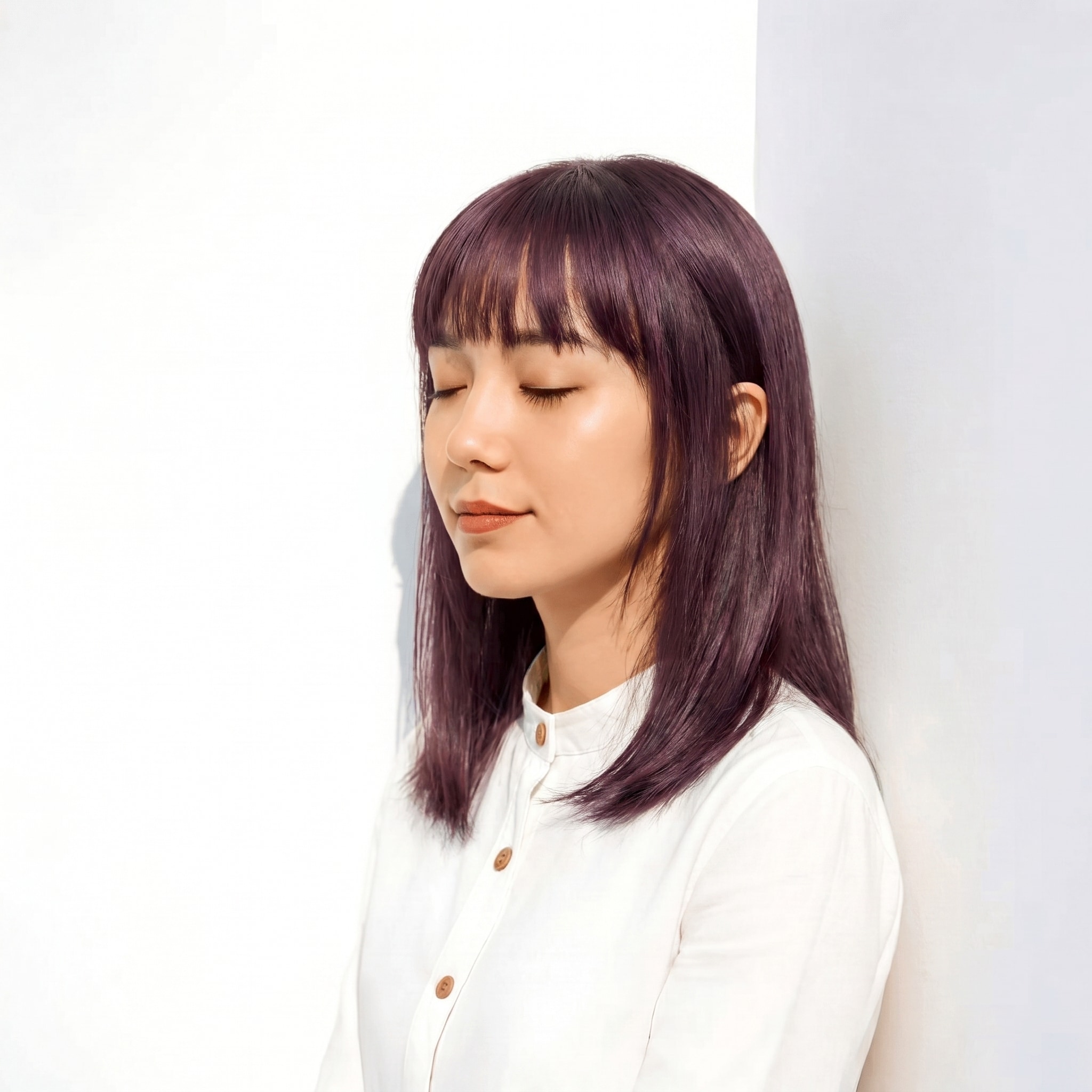 1. ダークピンク×ワインピンク×軽い外ハネ: 落ち着いた毛流れで、上品な大人ヘアに整う