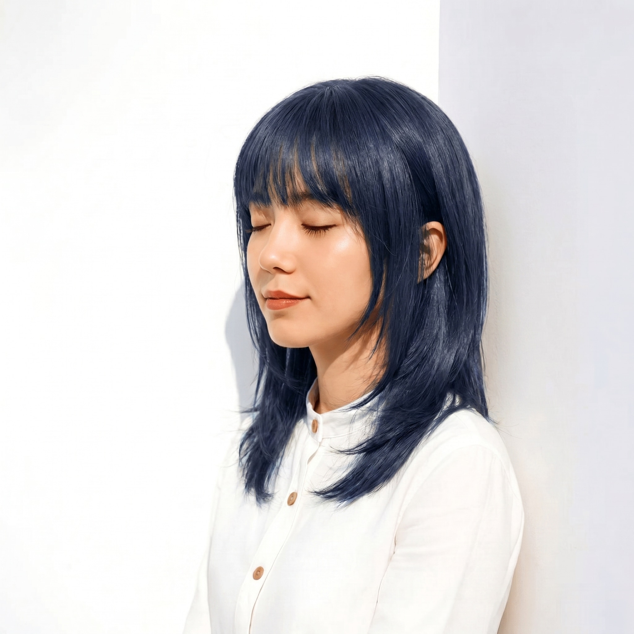1. ネイビーアッシュ×外ハネニュアンス×アッシュ: すっきりまとまるラインで洗練された印象に