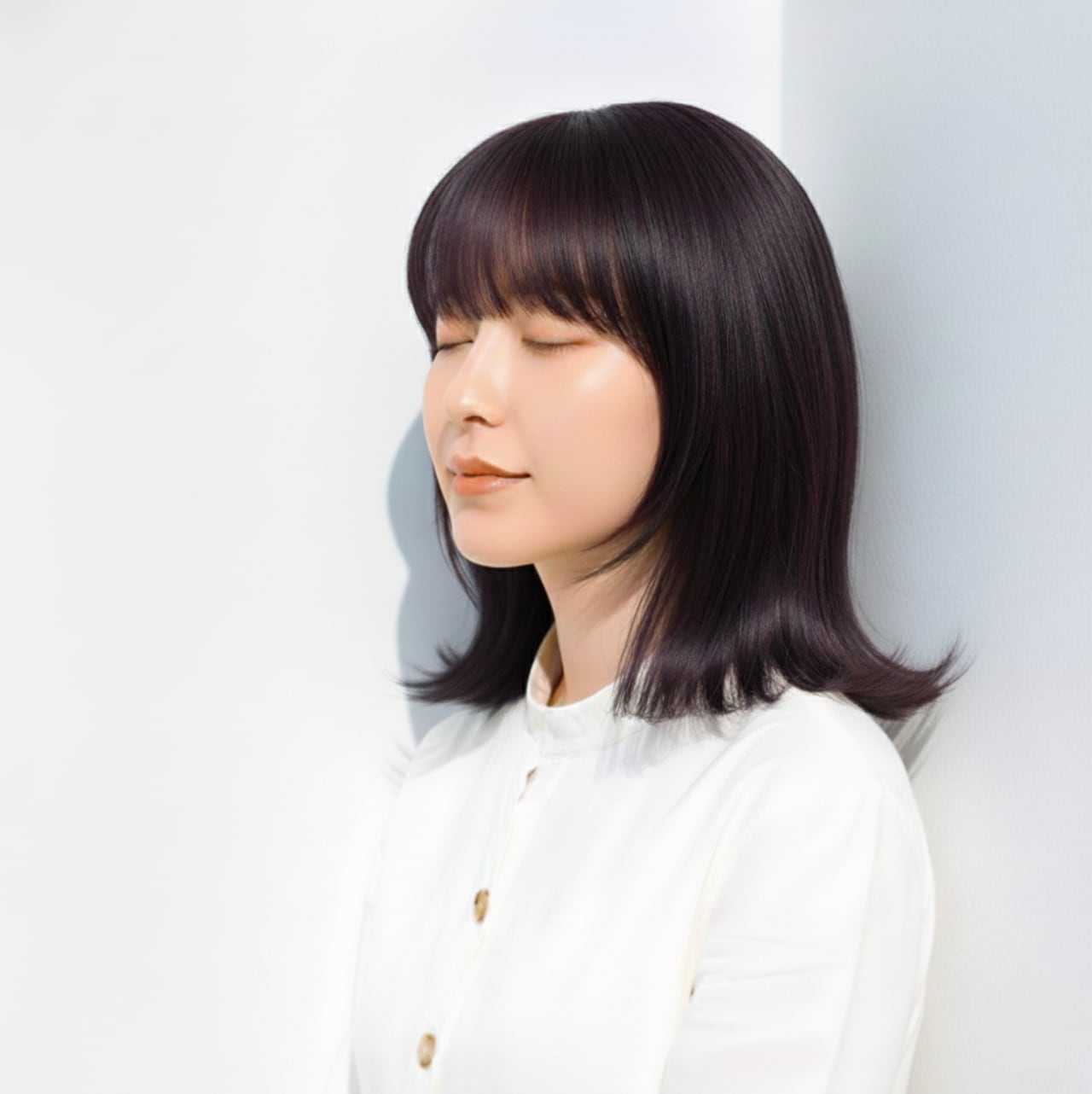 1. パープルブラウン×まとまりストレート：上品なツヤを引き立てる大人色