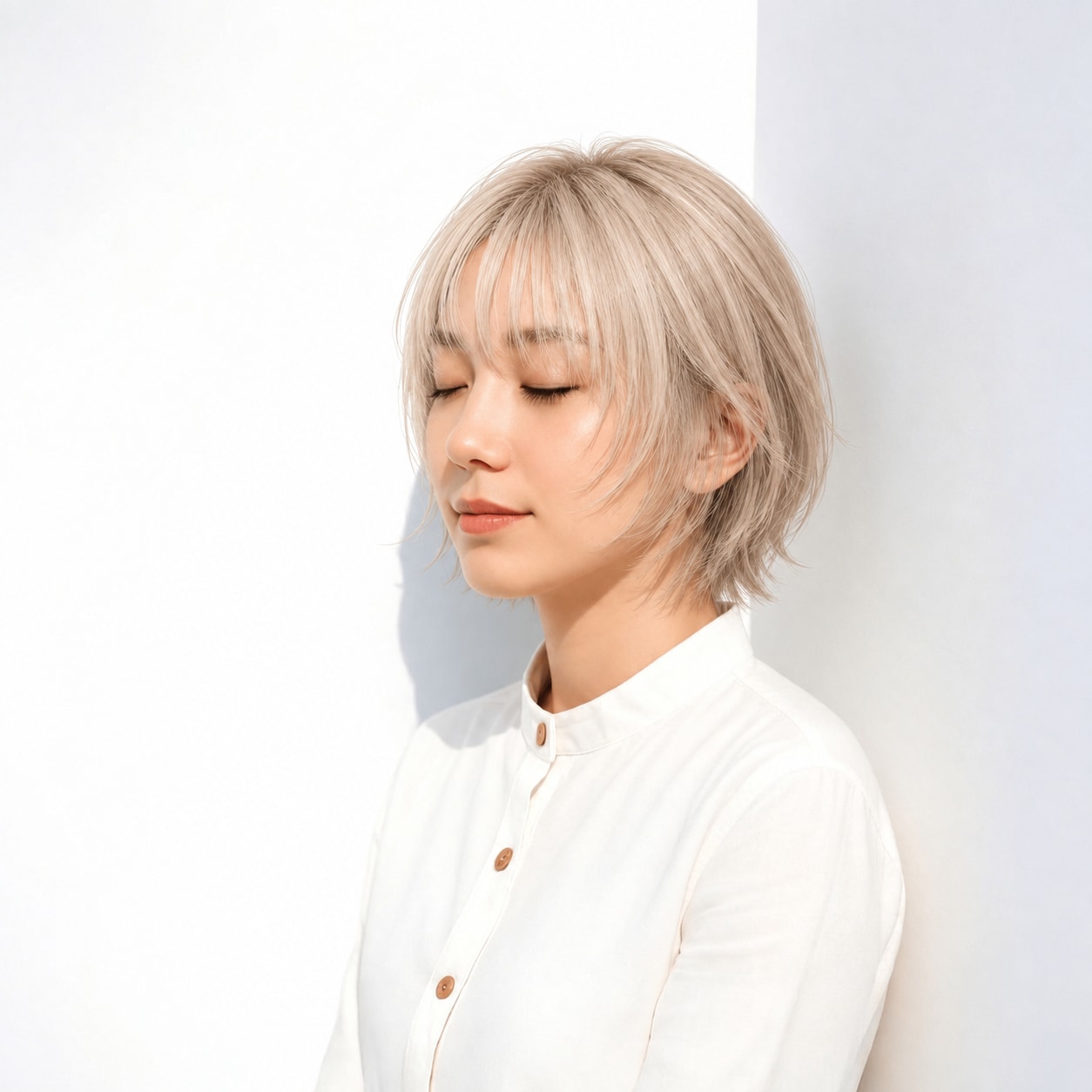 1. ハッシュカット × ボブ × 外ハネ：首元に縦の抜けができ、ウルフらしい輪郭がはっきりします