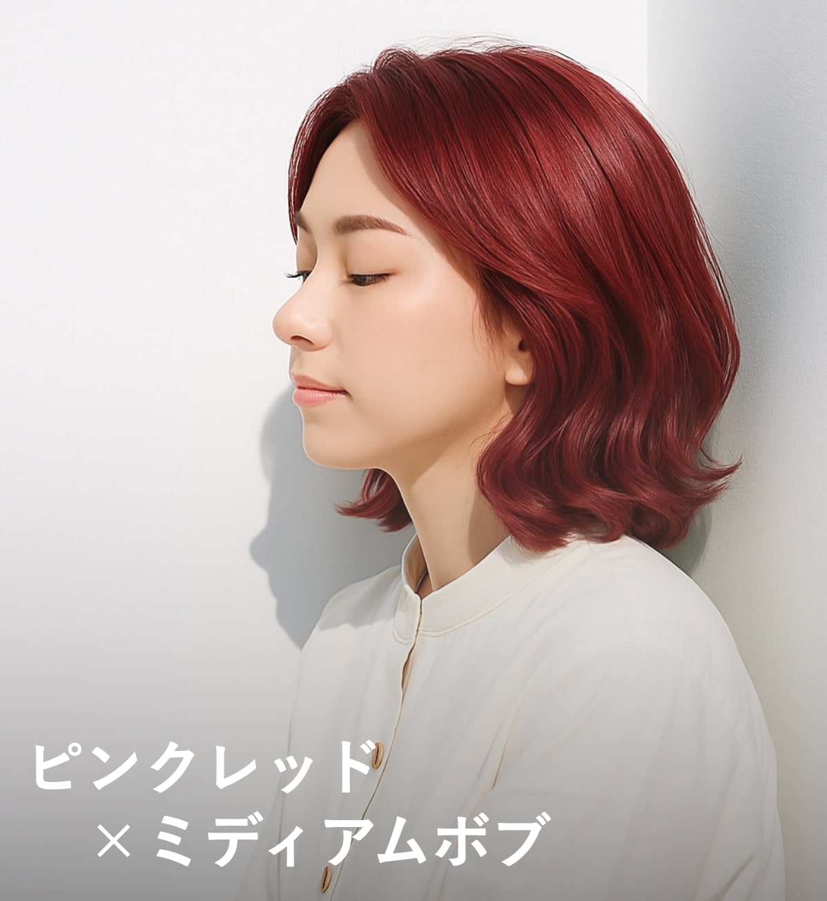1. ピンクレッド×ミディアムボブ