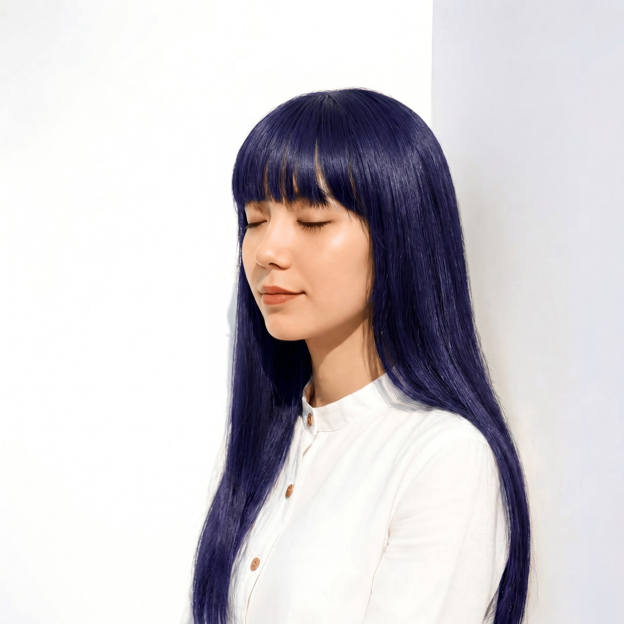 1. ブルーパープル×クールロング: 深い寒色がツヤを引き立てるワンレンスタイル