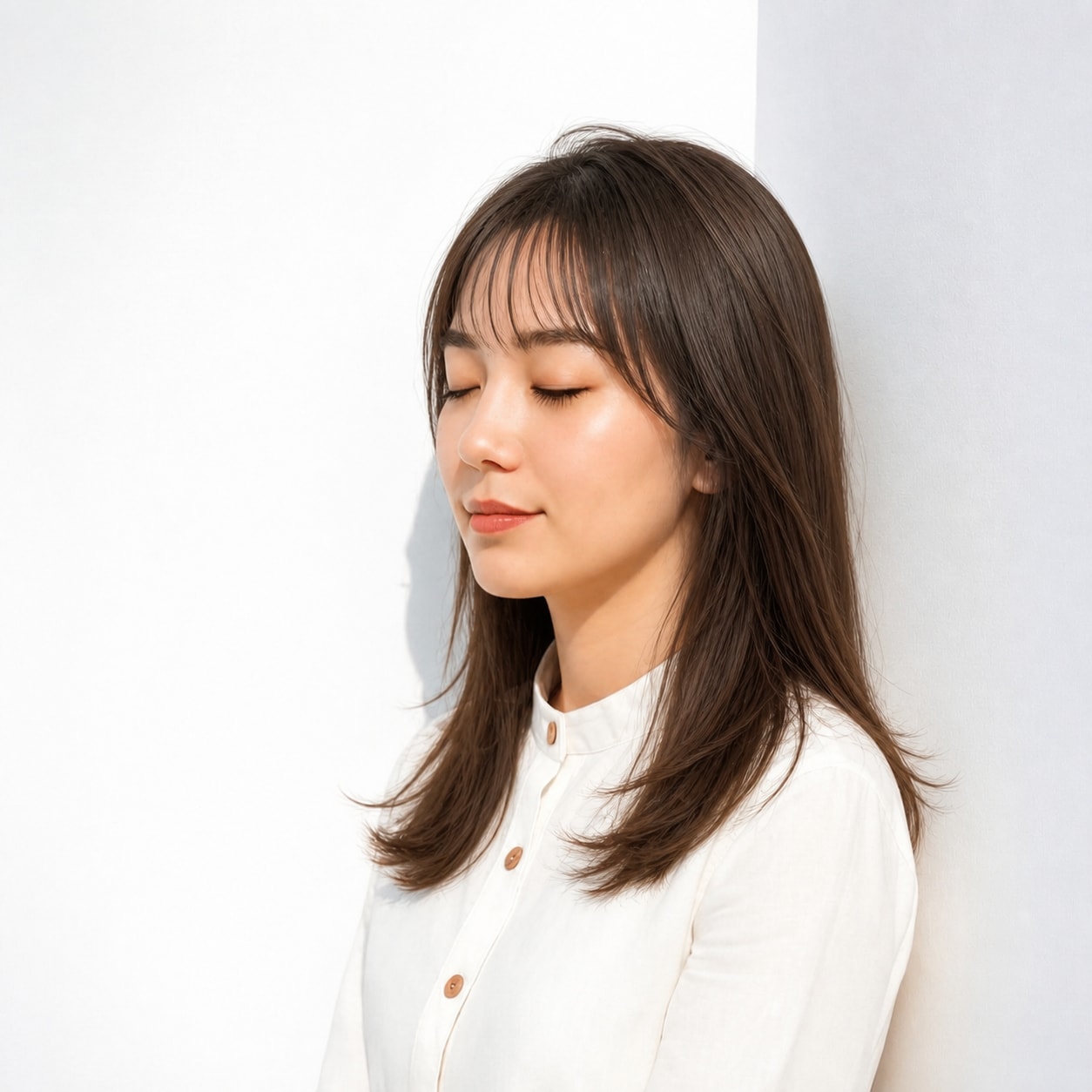 1. フレンチバング × ロングレイヤー：目元を自然に見せる