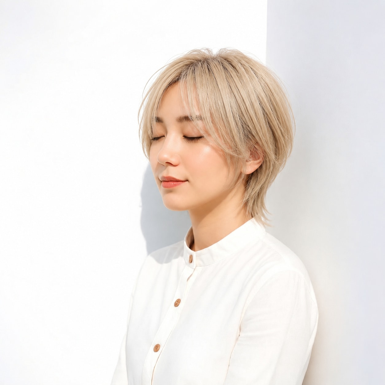 1. ベージュブロンド × ショートレイヤー：淡い色を軽快に楽しむ