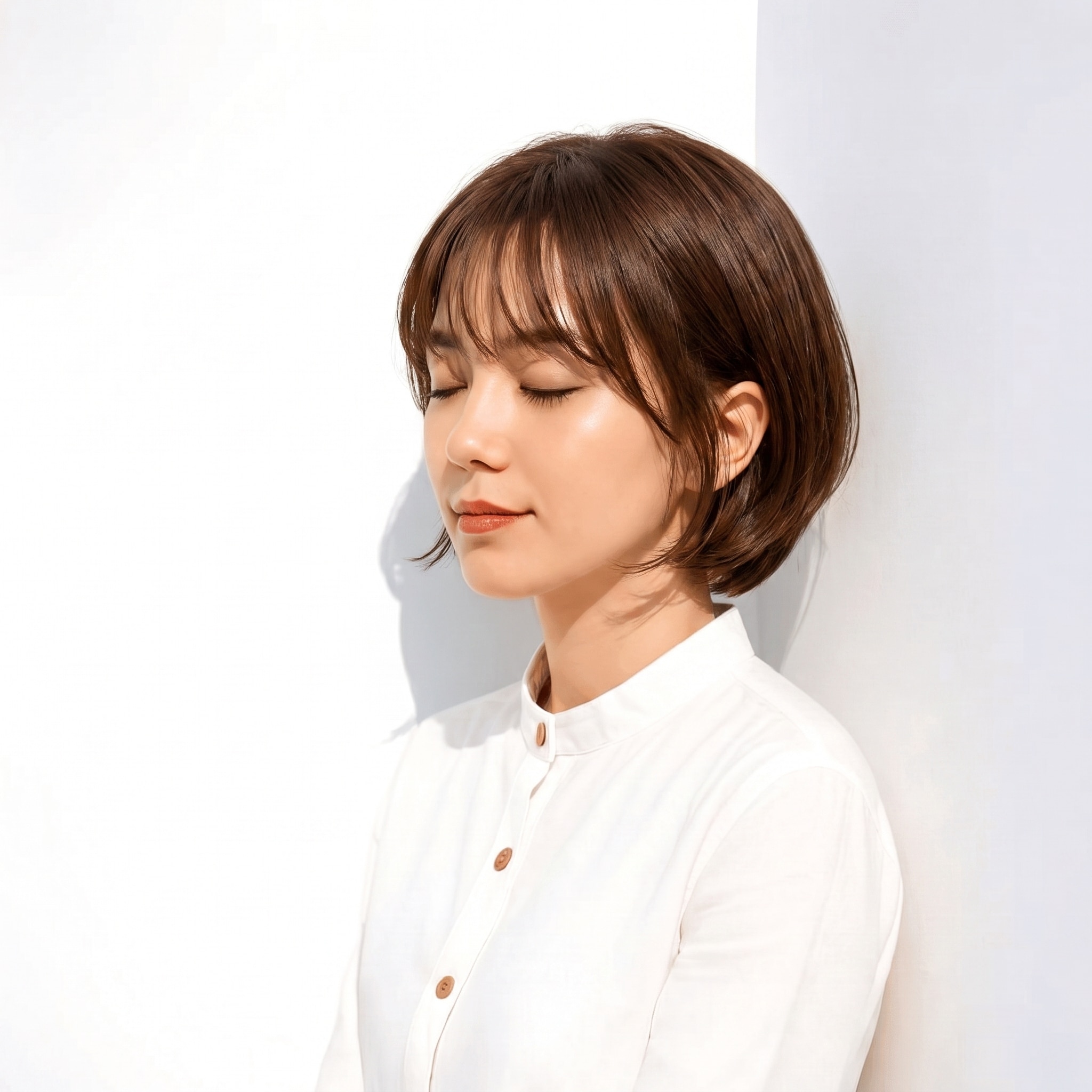 1. モカブラウン×ショートボブ: こげ茶ベースに赤みが入り暗めでも柔らかい